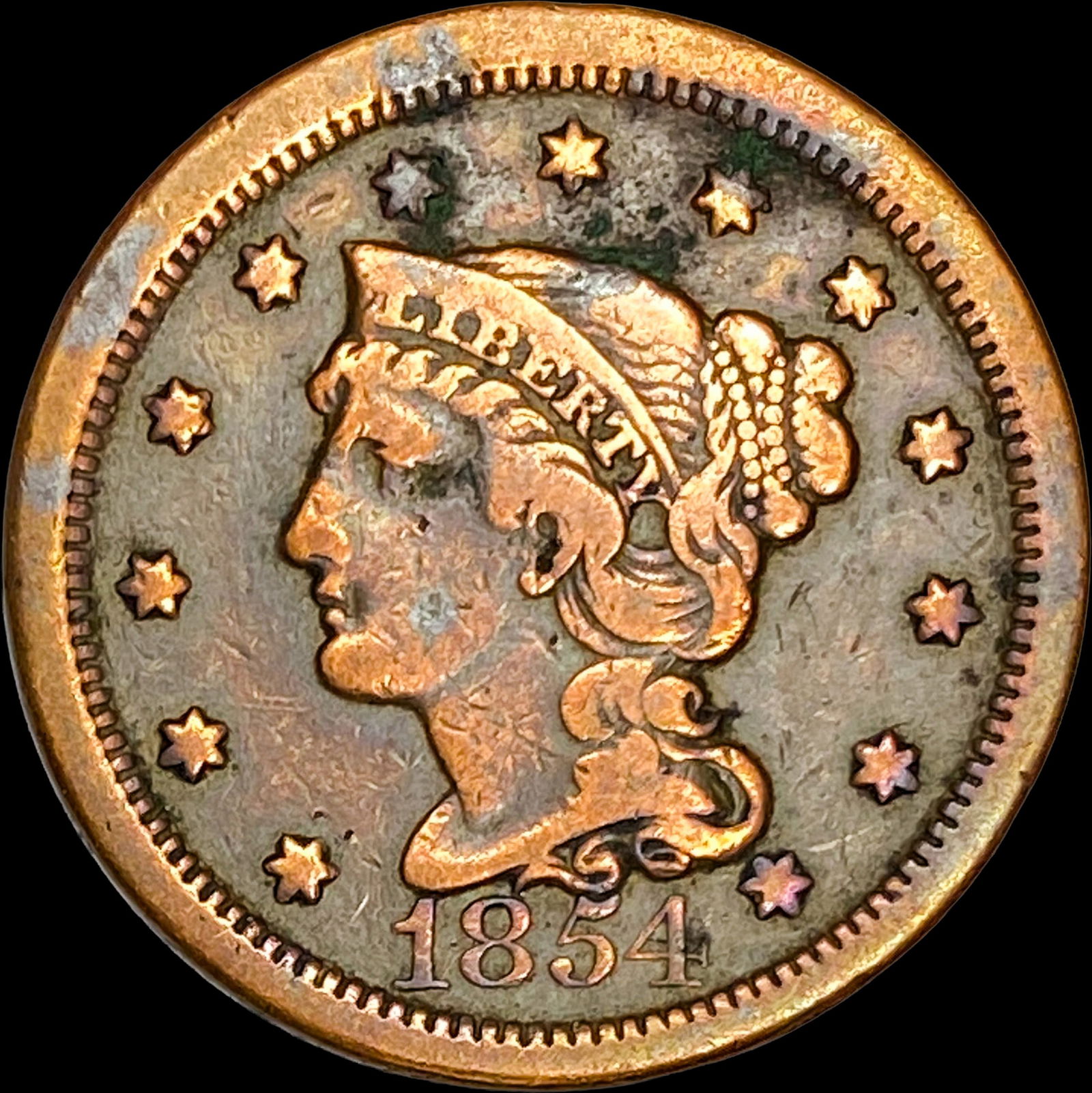 1854 Braided Hair Large Cent LIGHTLY CIRCULATED (1 of 2)