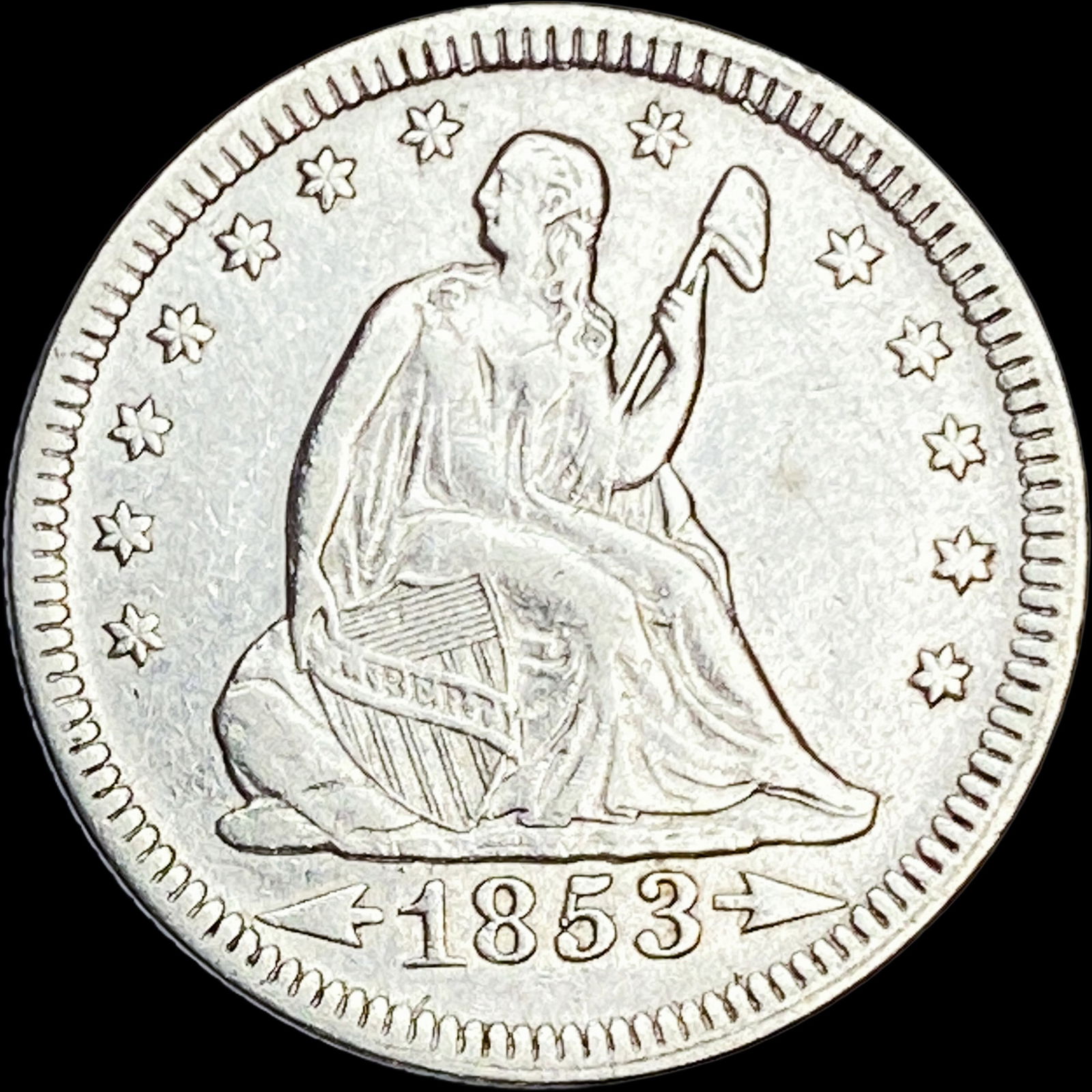 1853 Arrows Seated Liberty Silver Quarter CLOSELY UNCIRCULATED: 1853 Arrows Seated Liberty Silver Quarter CLOSELY UNCIRCULATED