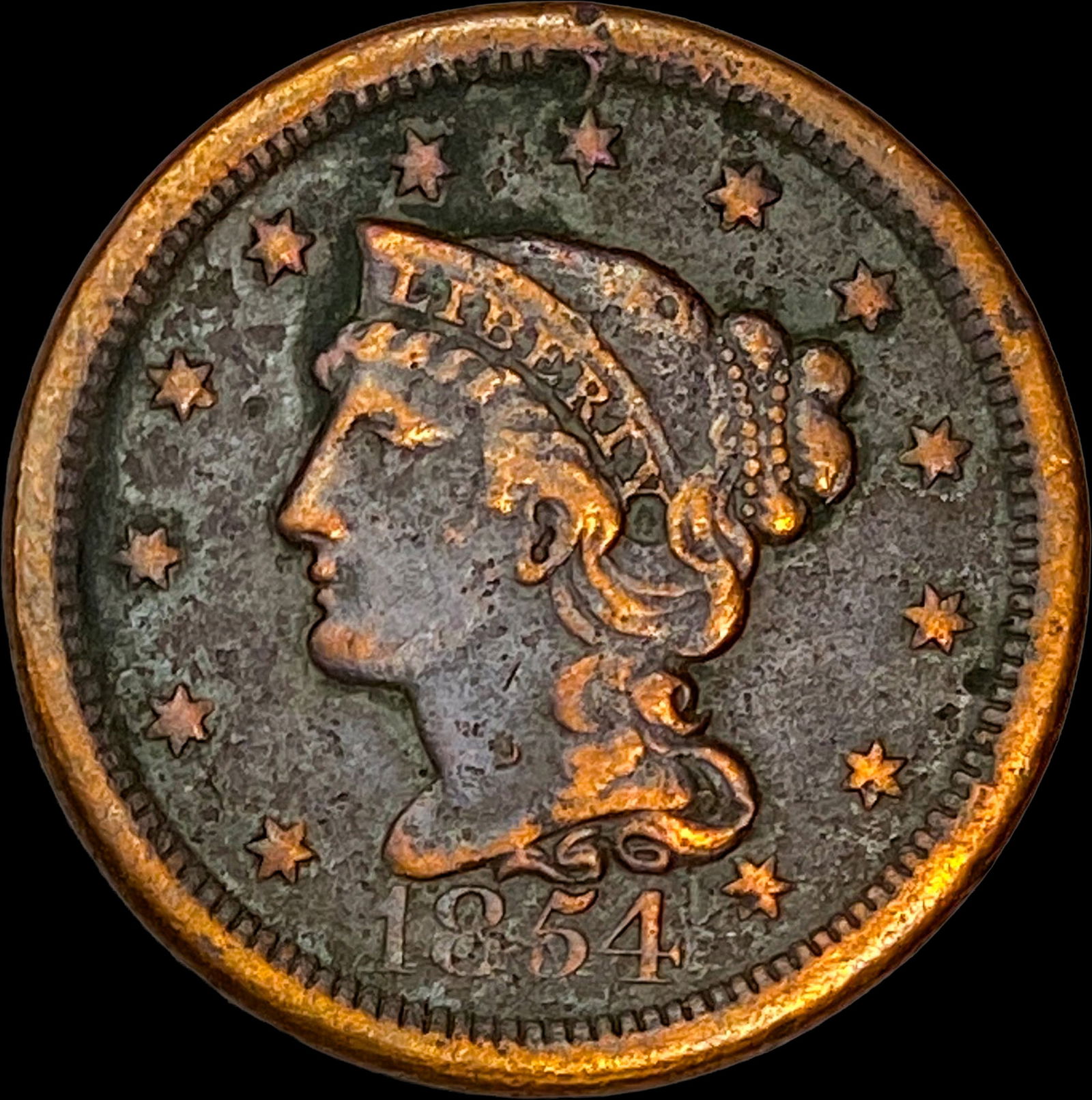 1854 Braided Hair Large Cent LIGHTLY CIRCULATED (1 of 2)