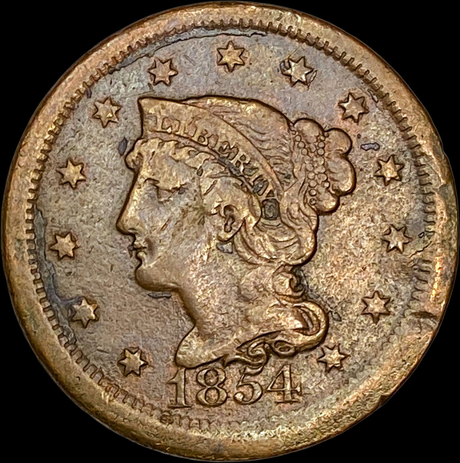 1854 Braided Hair Large Cent NICELY CIRCULATED (1 of 2)