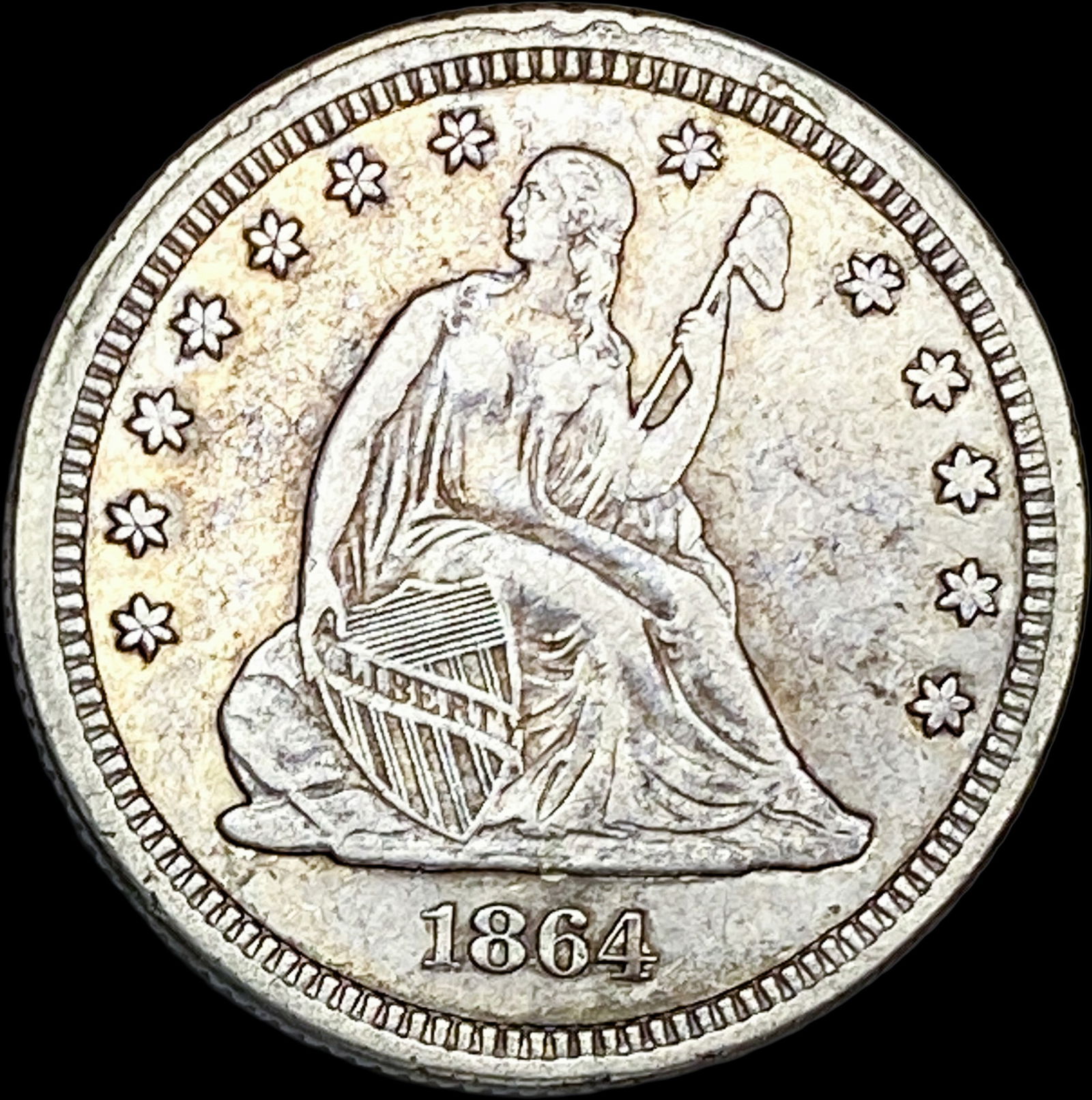 1864 Seated Liberty Silver Quarter NEARLY UNCIRCULATED (1 of 2)
