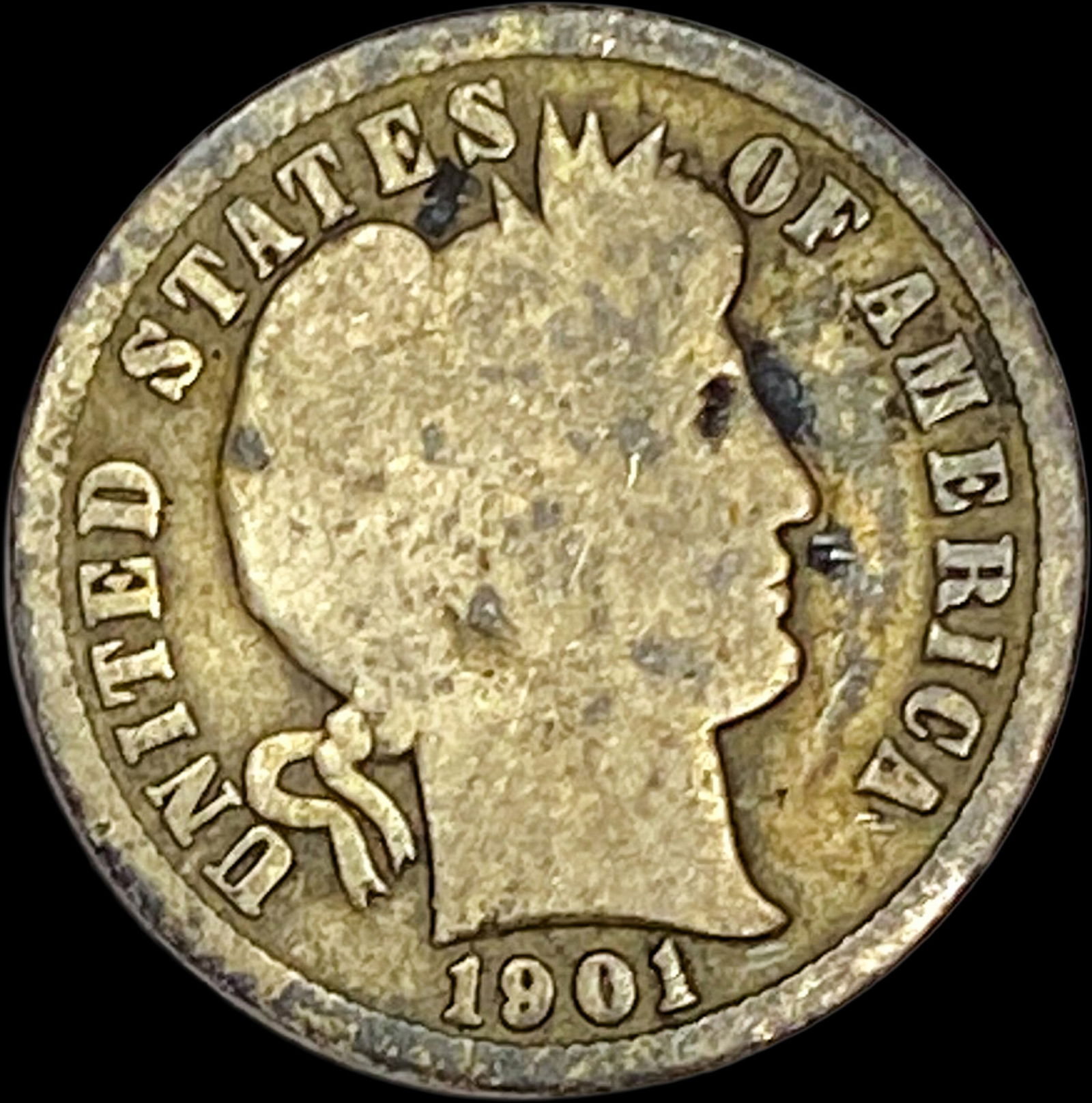 1901-S Silver Barber Dime NICELY CIRCULATED (1 of 2)