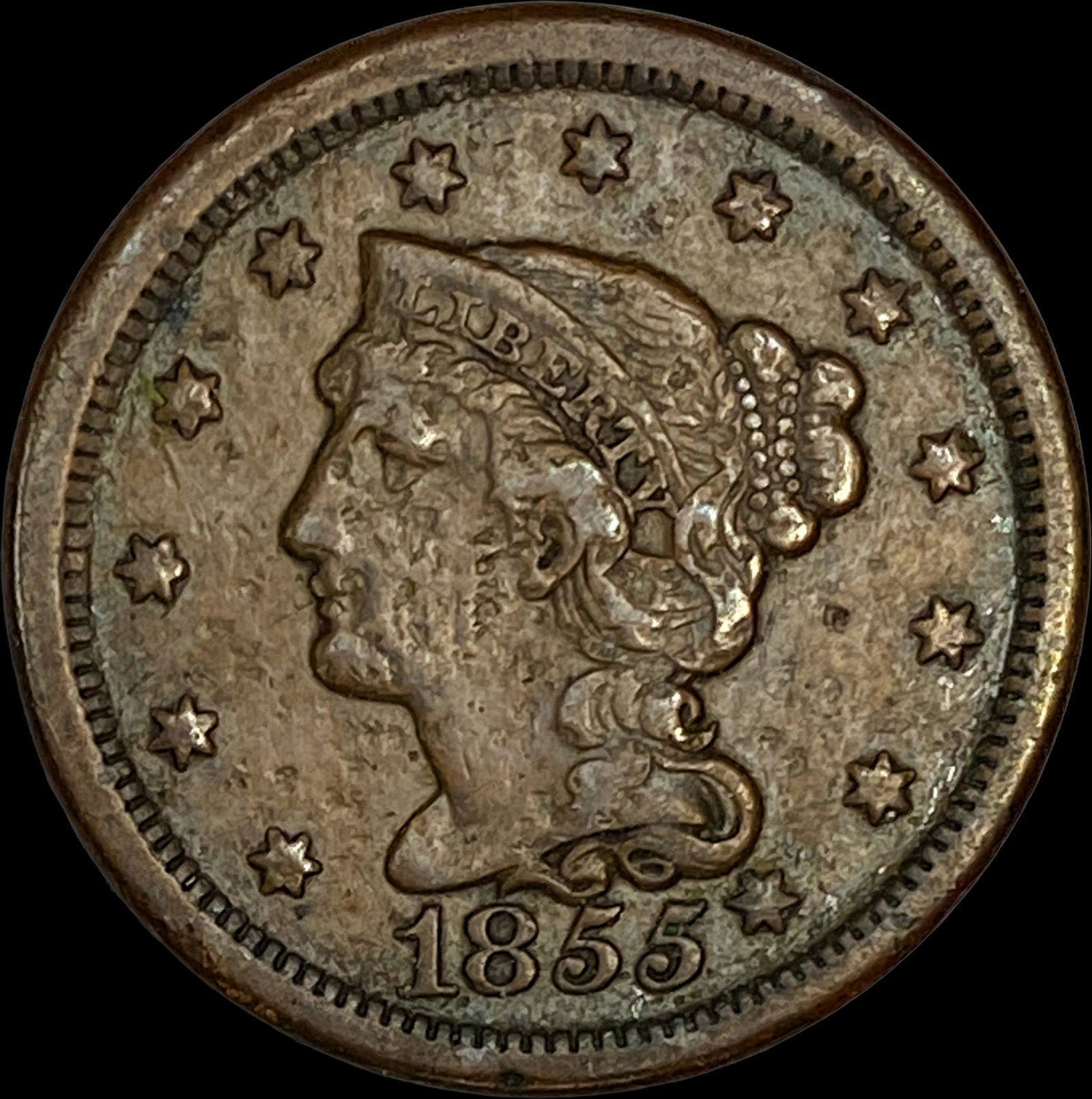 1855 Braided Hair Large Cent LIGHTLY CIRCULATED: 1855 Braided Hair Large Cent LIGHTLY CIRCULATED