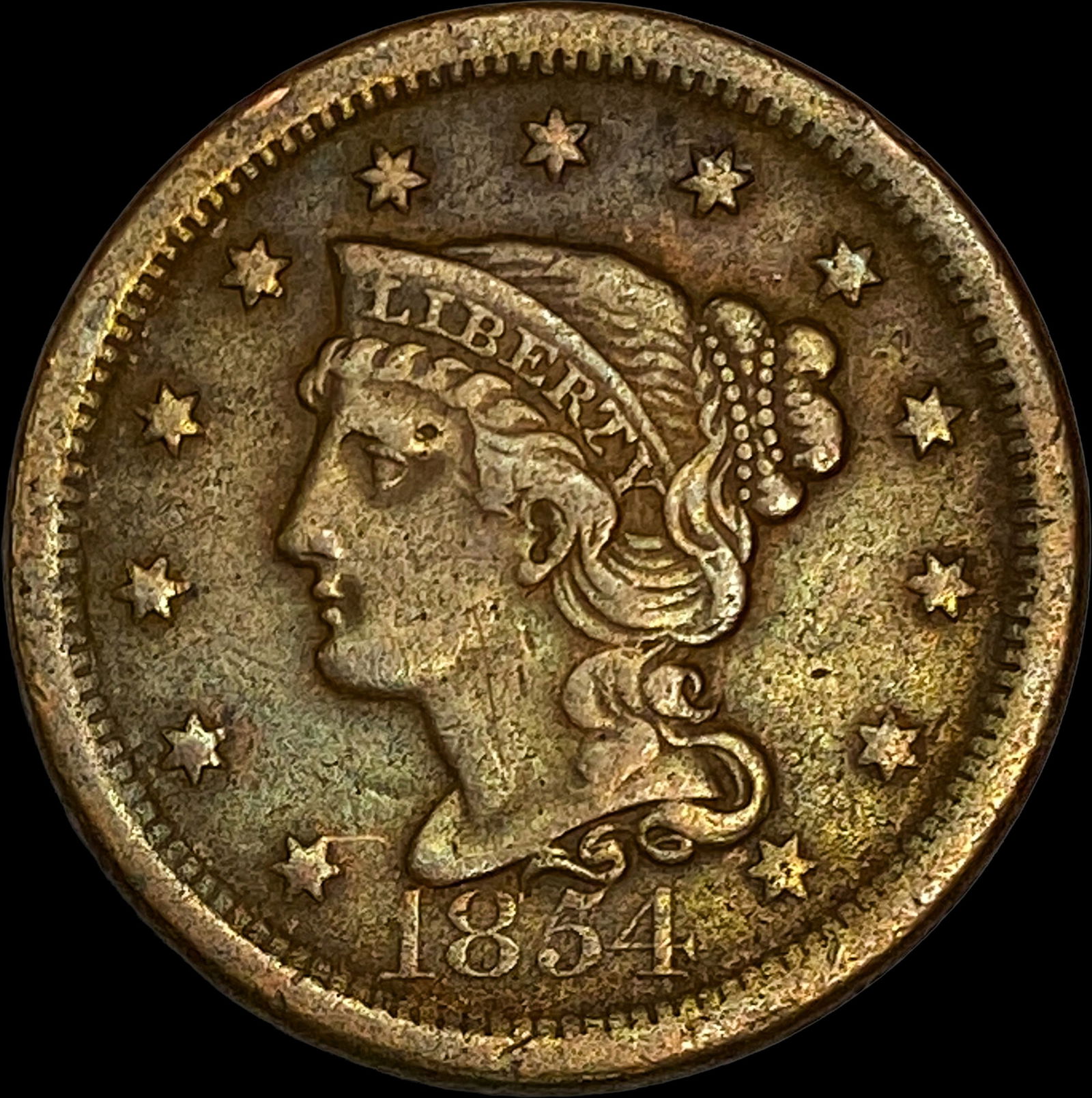 1854 Braided Hair Large Cent LIGHTLY CIRCULATED (1 of 2)
