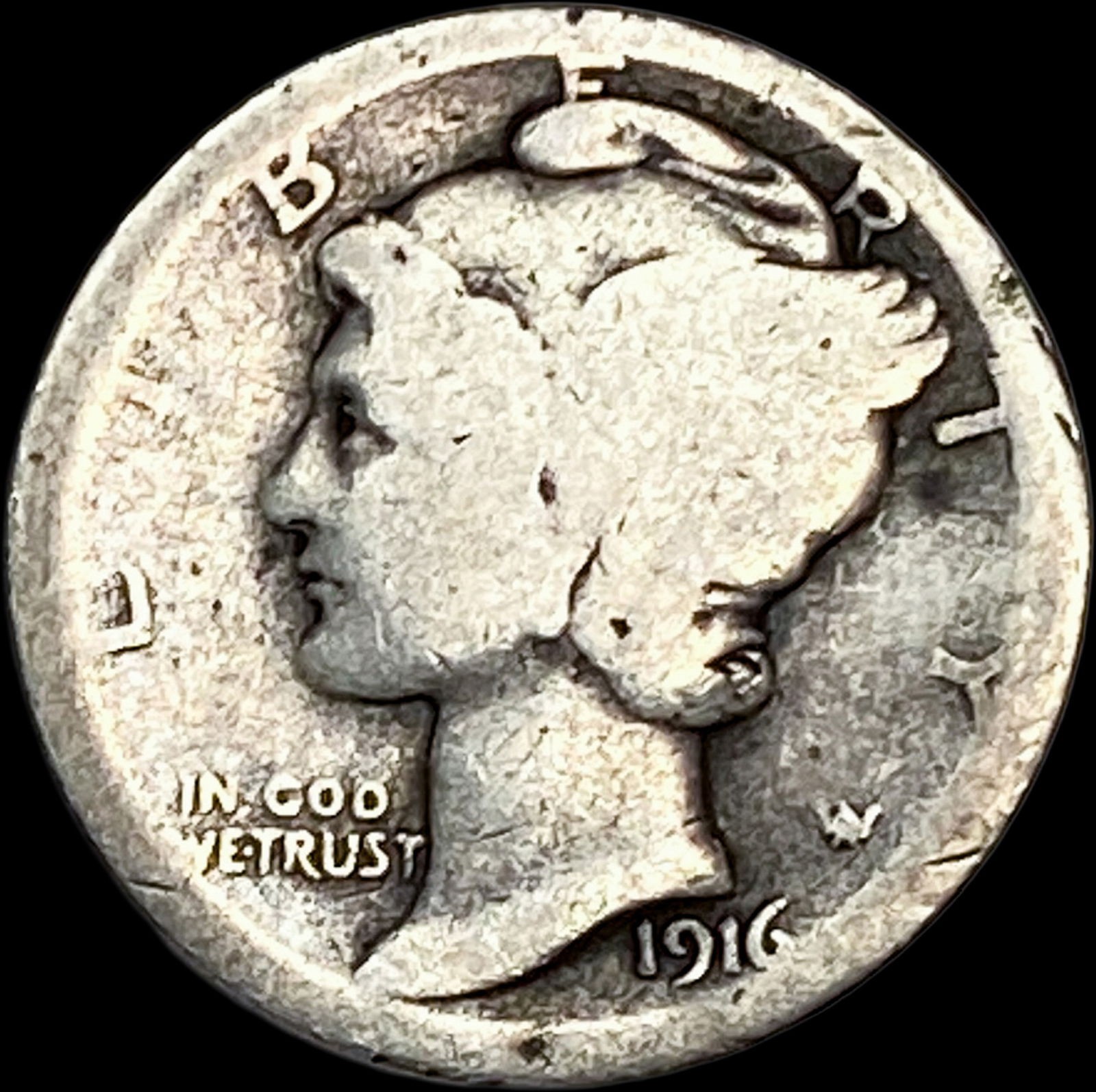 1916-D Silver Mercury Dime NICELY CIRCULATED (1 of 2)