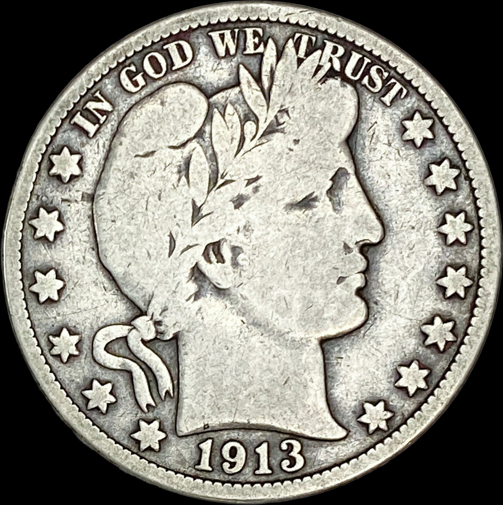 1913 Silver Half Dollar Barber NICELY CIRCULATED (1 of 2)