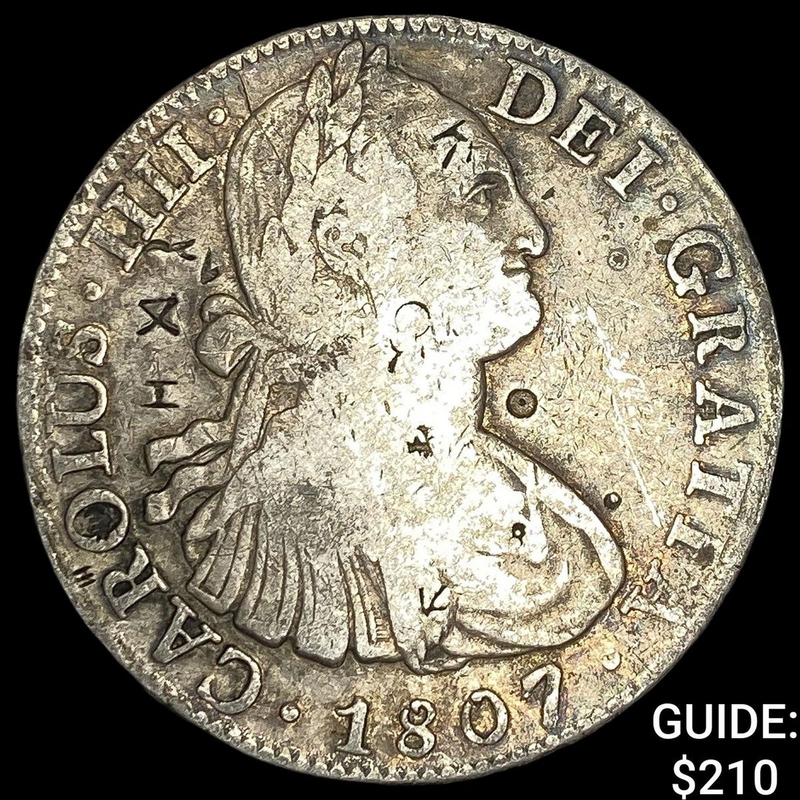1807 Mo Mexico Silver 8 Reales Chopmarked NEARLY UNCIRCULATED: 1807 Mo Mexico Silver 8 Reales Chopmarked NEARLY UNCIRCULATED