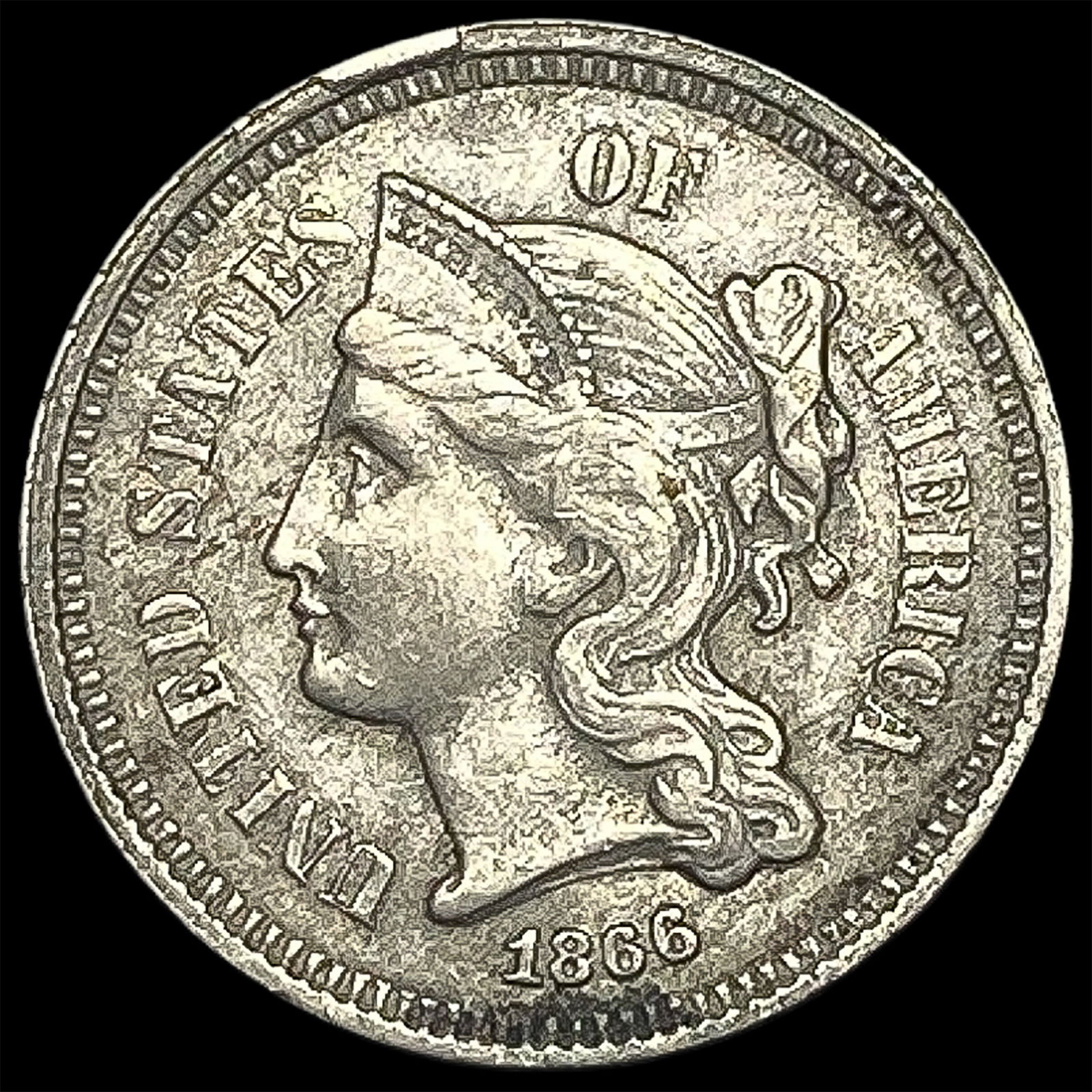 1866 Nickel Three-Cent Piece ABOUT UNCIRCULATED (1 of 2)