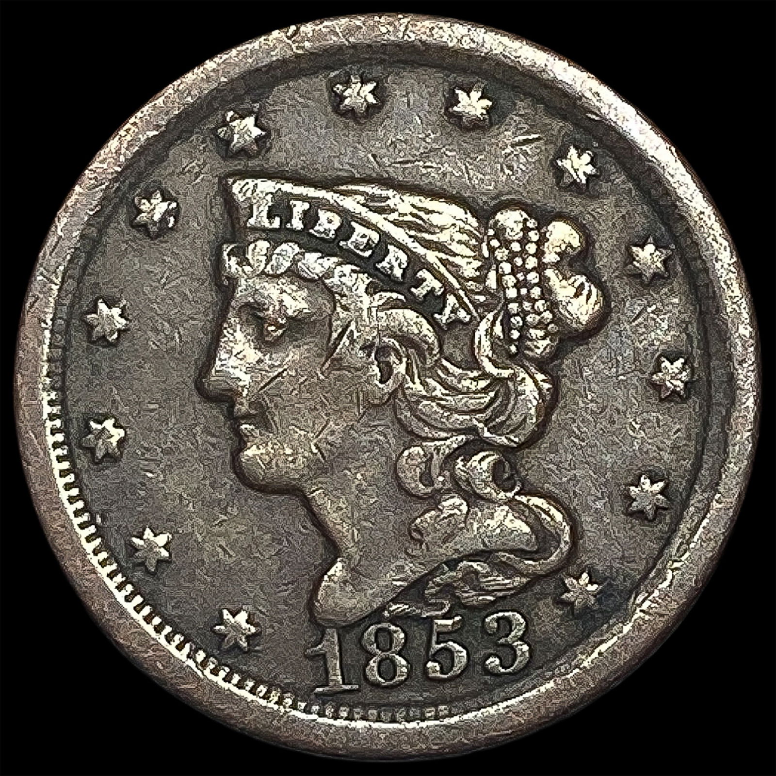 1853 Braided Hair Half Cent ABOUT UNCIRCULATED (1 of 2)