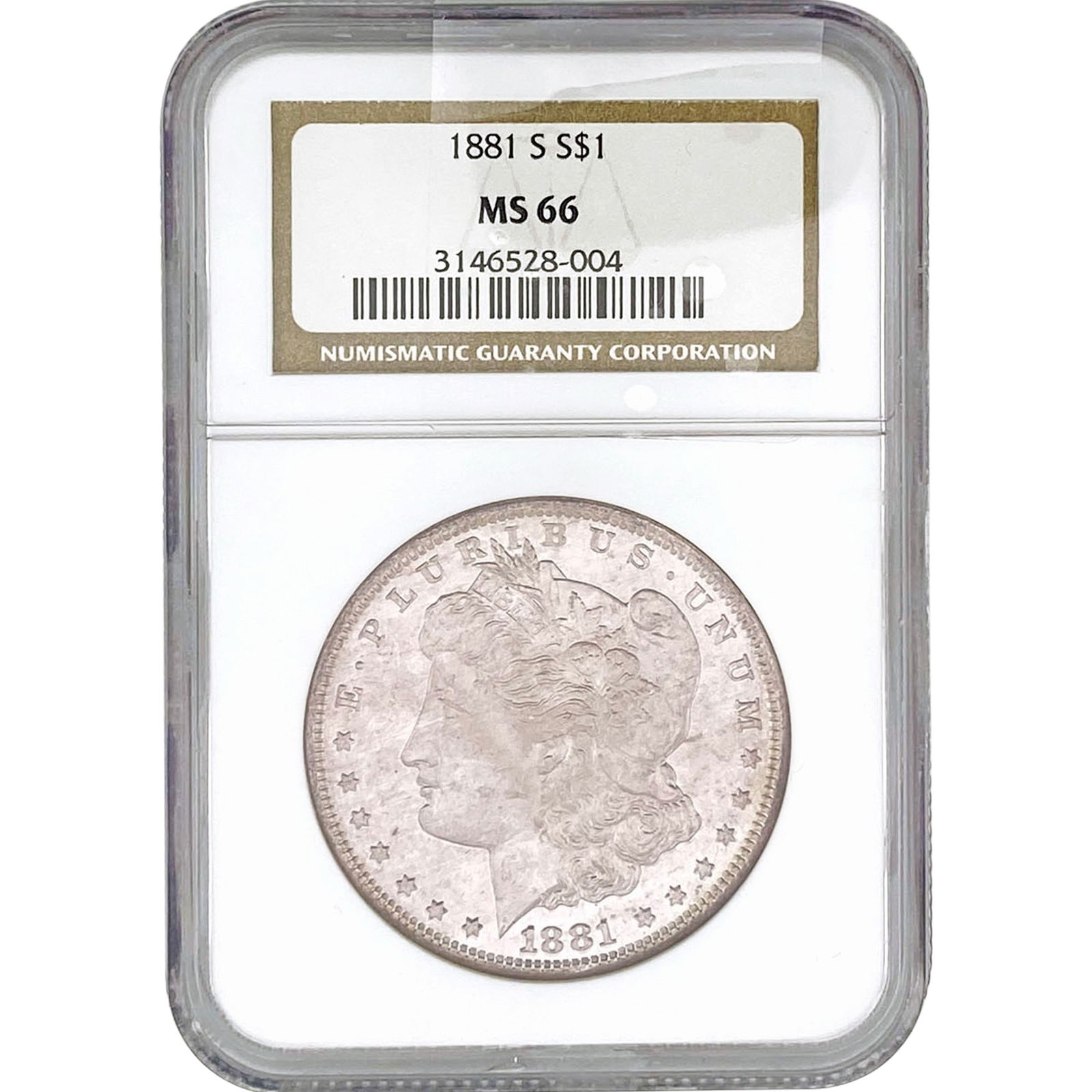 1881-S Morgan Silver Dollar NGC MS66: 1881-S Morgan Silver Dollar NGC MS66