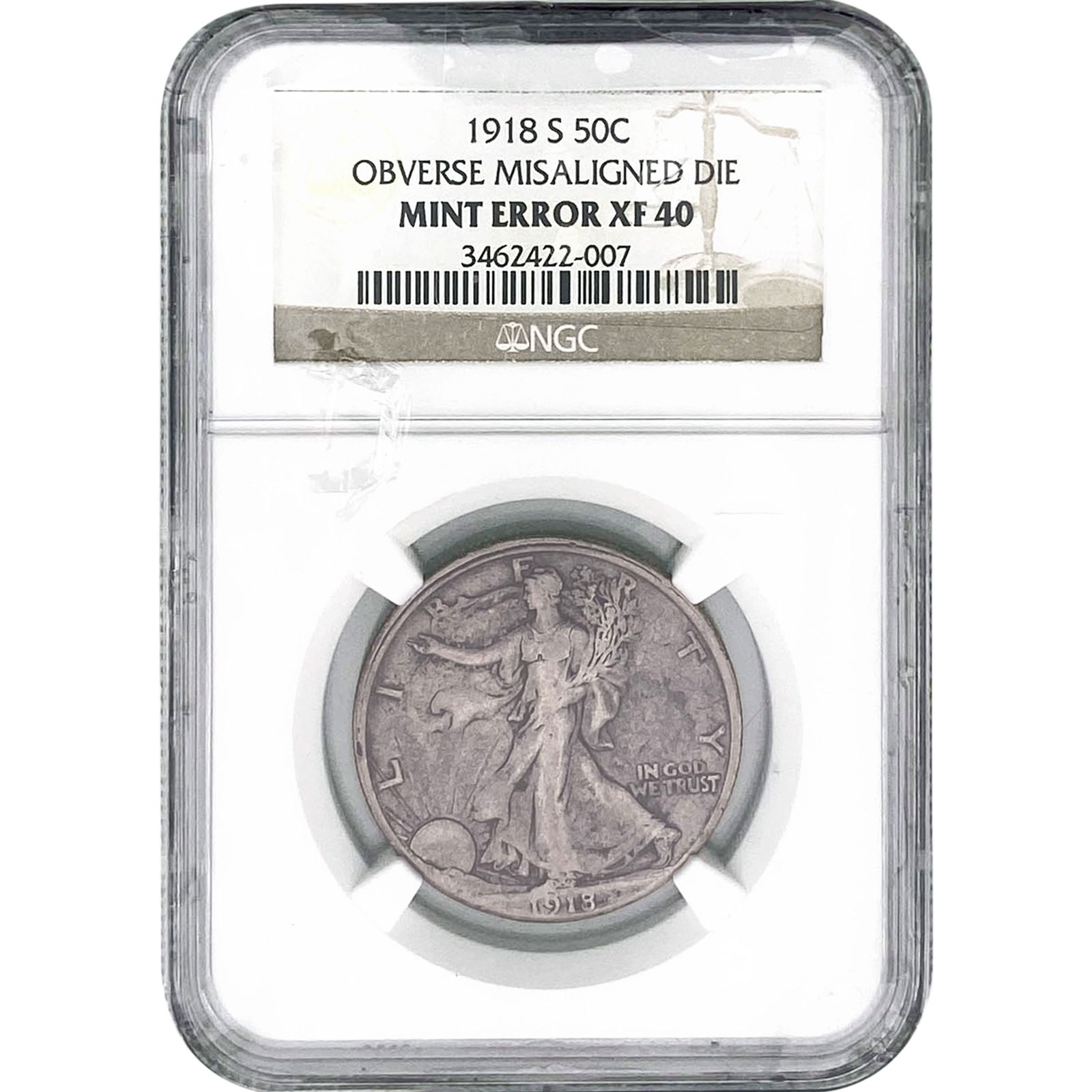 1918-S Walking Liberty Half Dollar NGC XF40: 1918-S Walking Liberty Half Dollar NGC XF40