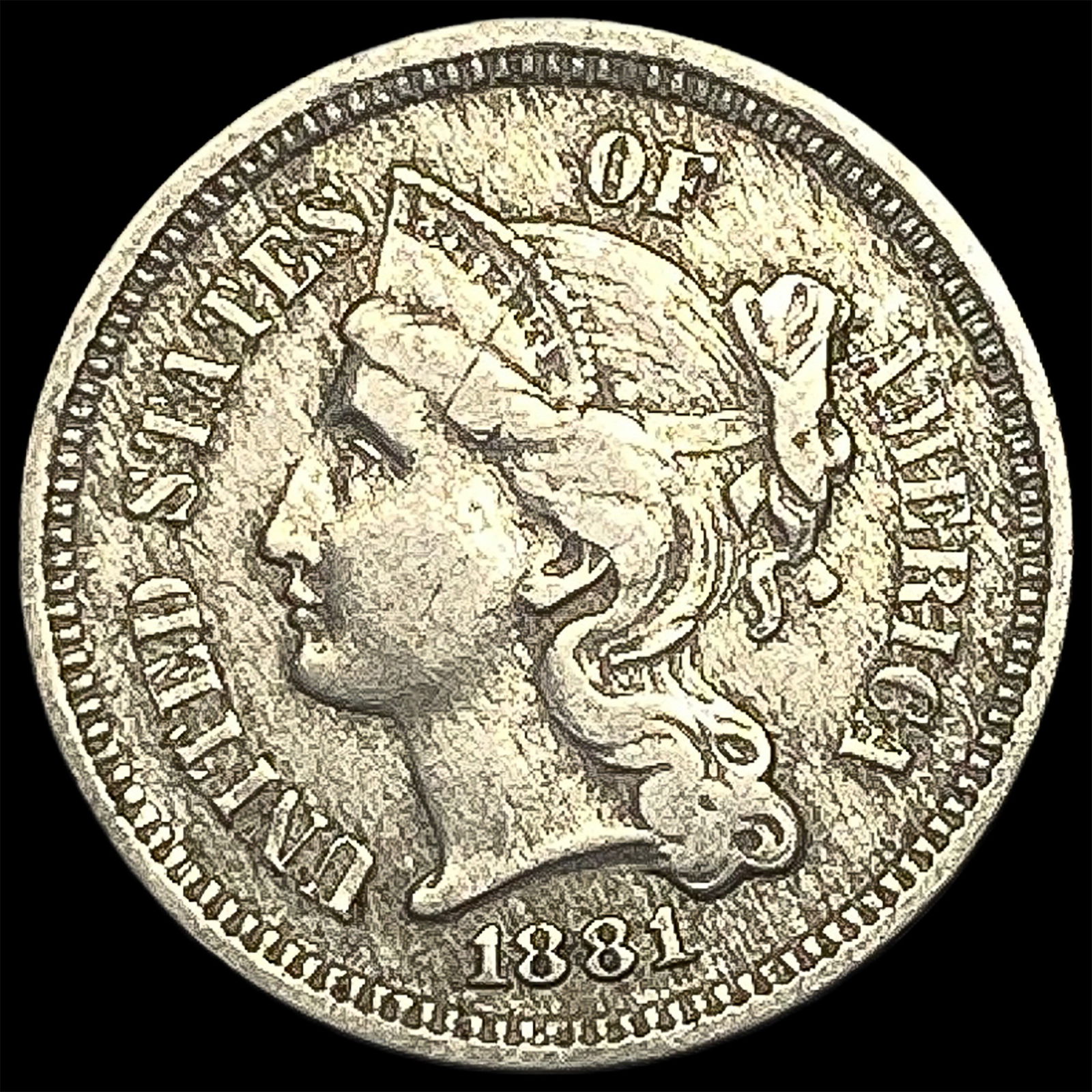 1881 Nickel Three-Cent Piece NEARLY UNCIRCULATED (1 of 2)