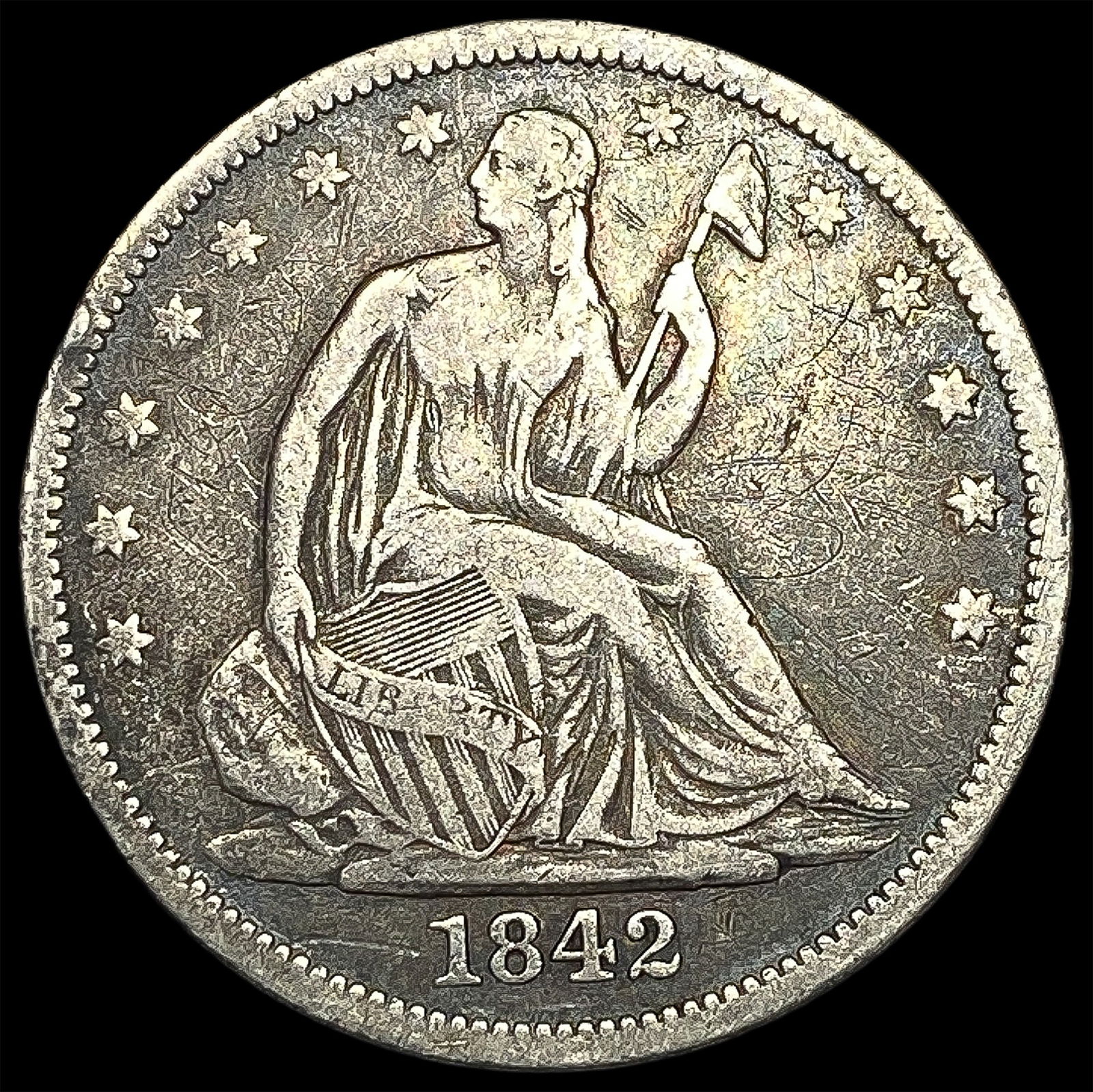 1842 Silver Half Dollar (Seated Liberty) ABOUT UNCIRCULATED (1 of 2)