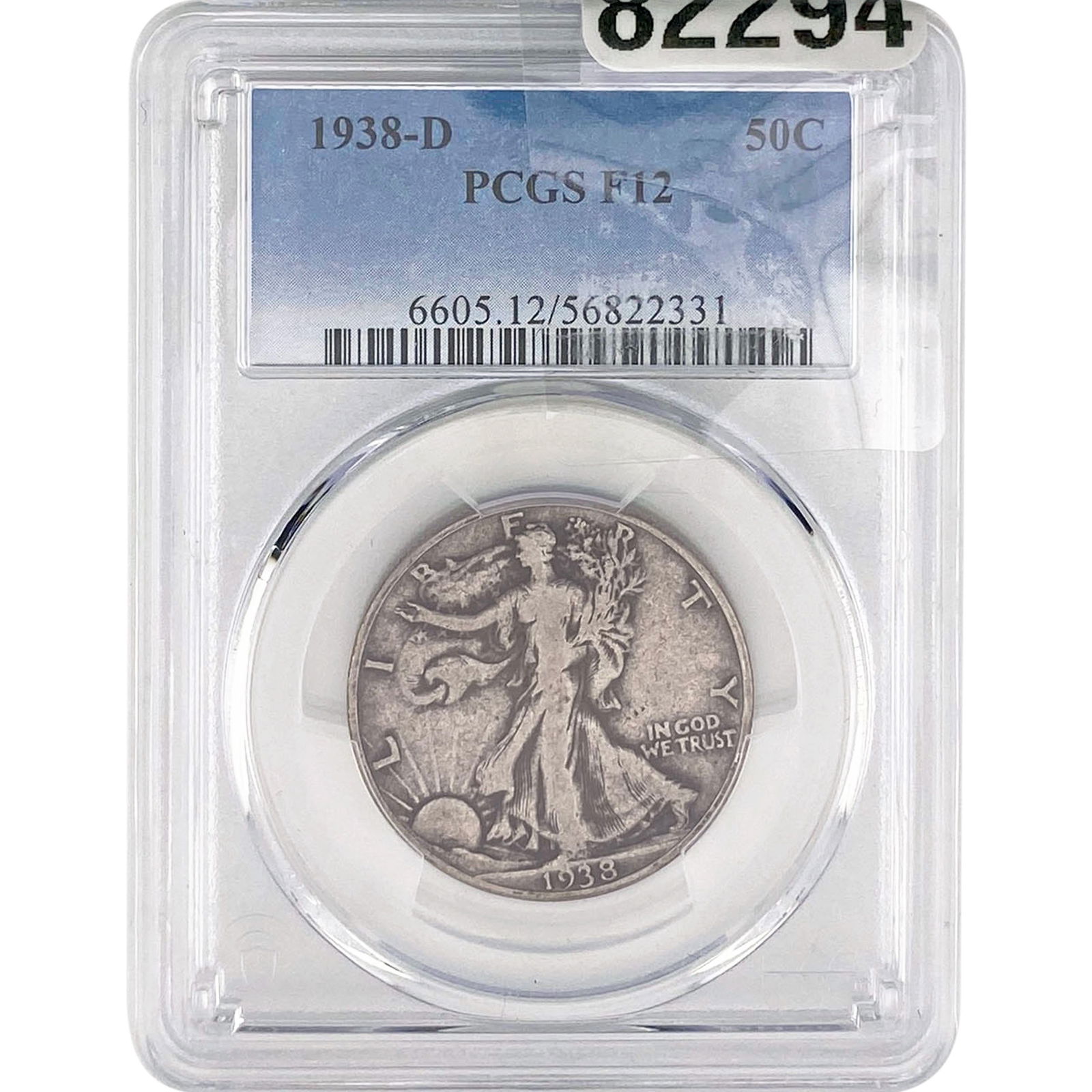 1938-D Walking Liberty Half Dollar PCGS F12: 1938-D Walking Liberty Half Dollar PCGS F12
