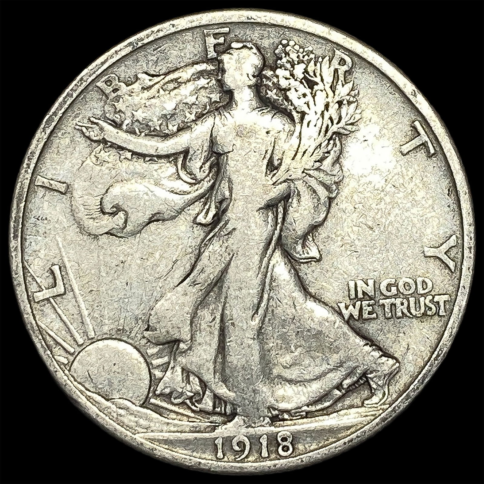 1918-S Silver Walking Liberty Half Dollar NICELY CIRCULATED: 1918-S Silver Walking Liberty Half Dollar NICELY CIRCULATED