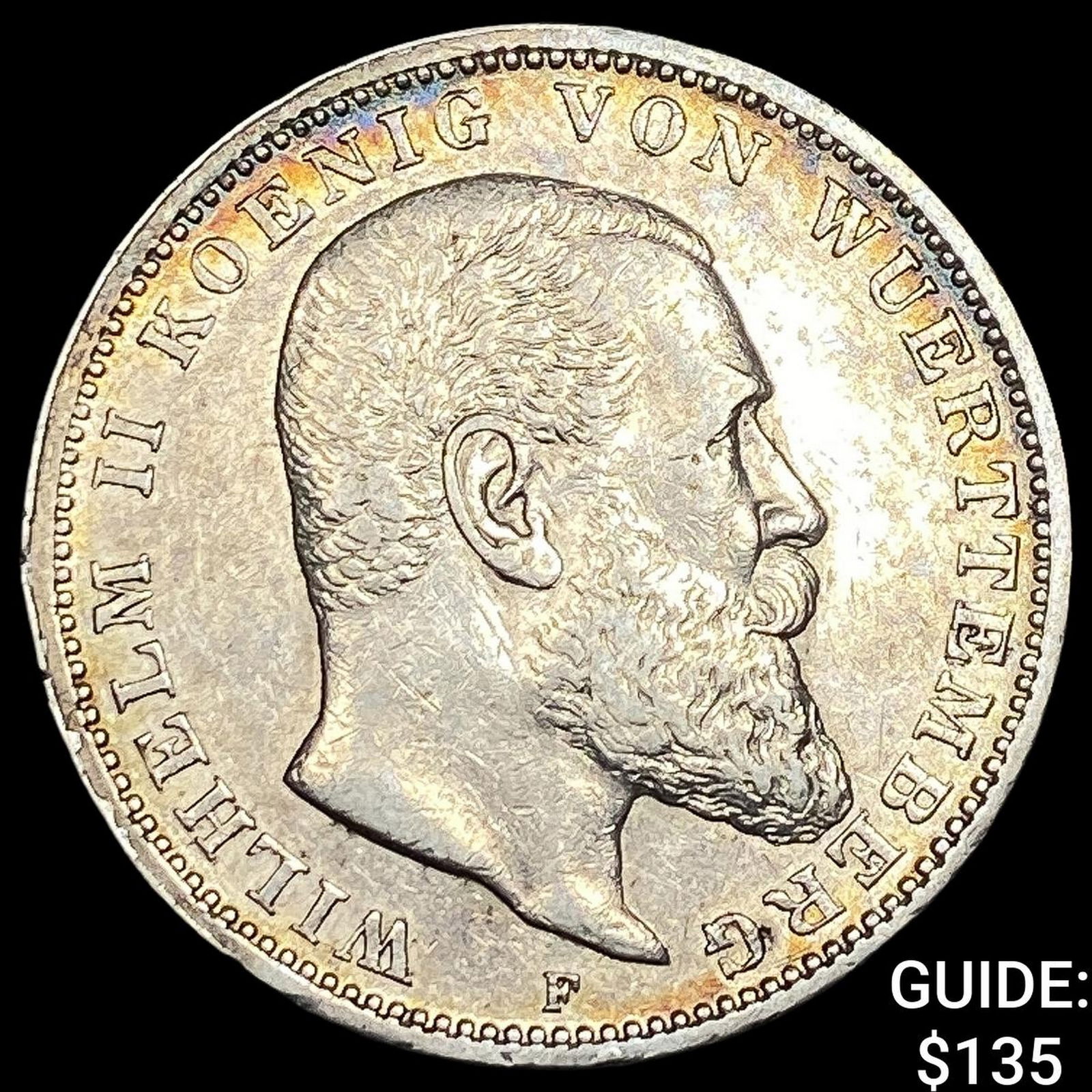 1910-F Württemberg Germany Silver 3 Mark KM 635: 1910-F Württemberg Germany Silver 3 Mark KM 635