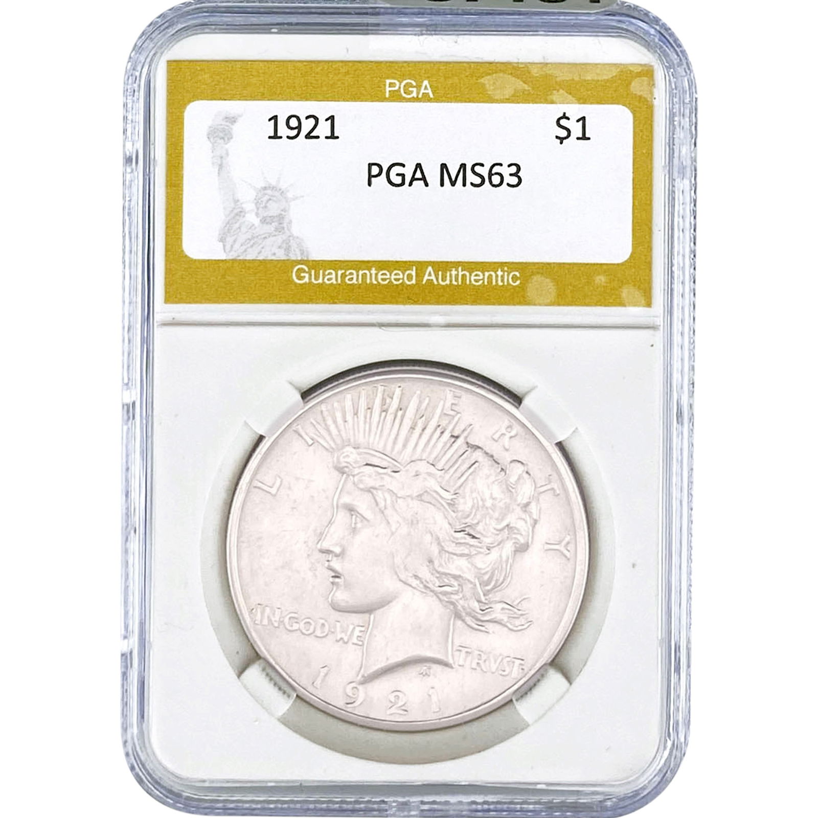 1921 Silver Peace Dollar PGA MS63: 1921 Silver Peace Dollar PGA MS63