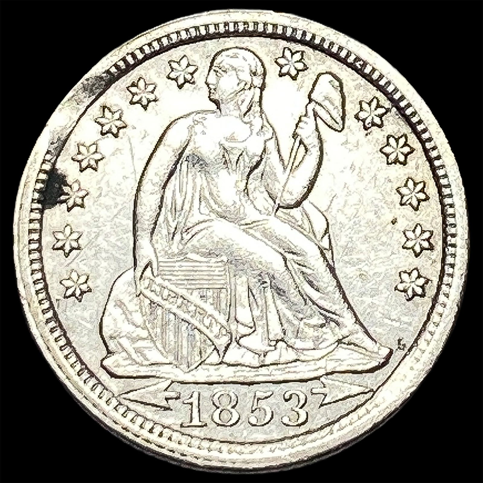 1853 Arrows Seated Liberty Dime CLOSELY UNCIRCULATED (1 of 2)