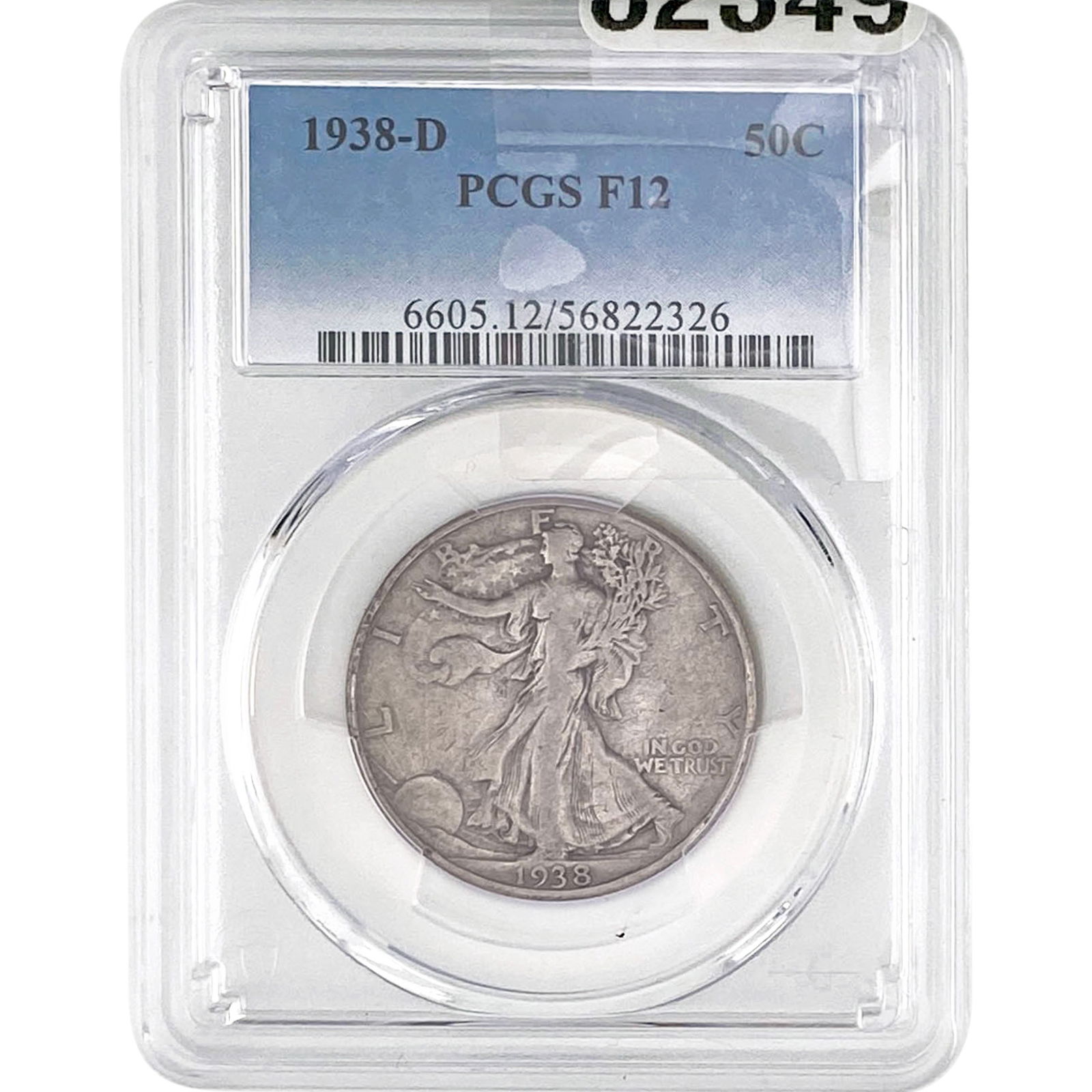 1938-D Walking Liberty Half Dollar PCGS F12: 1938-D Walking Liberty Half Dollar PCGS F12
