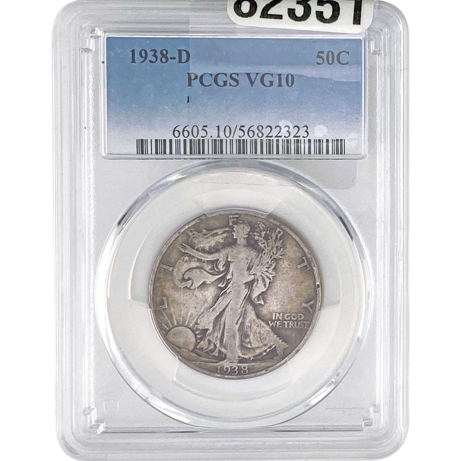 1938-D Walking Liberty Half Dollar PCGS VG10: 1938-D Walking Liberty Half Dollar PCGS VG10