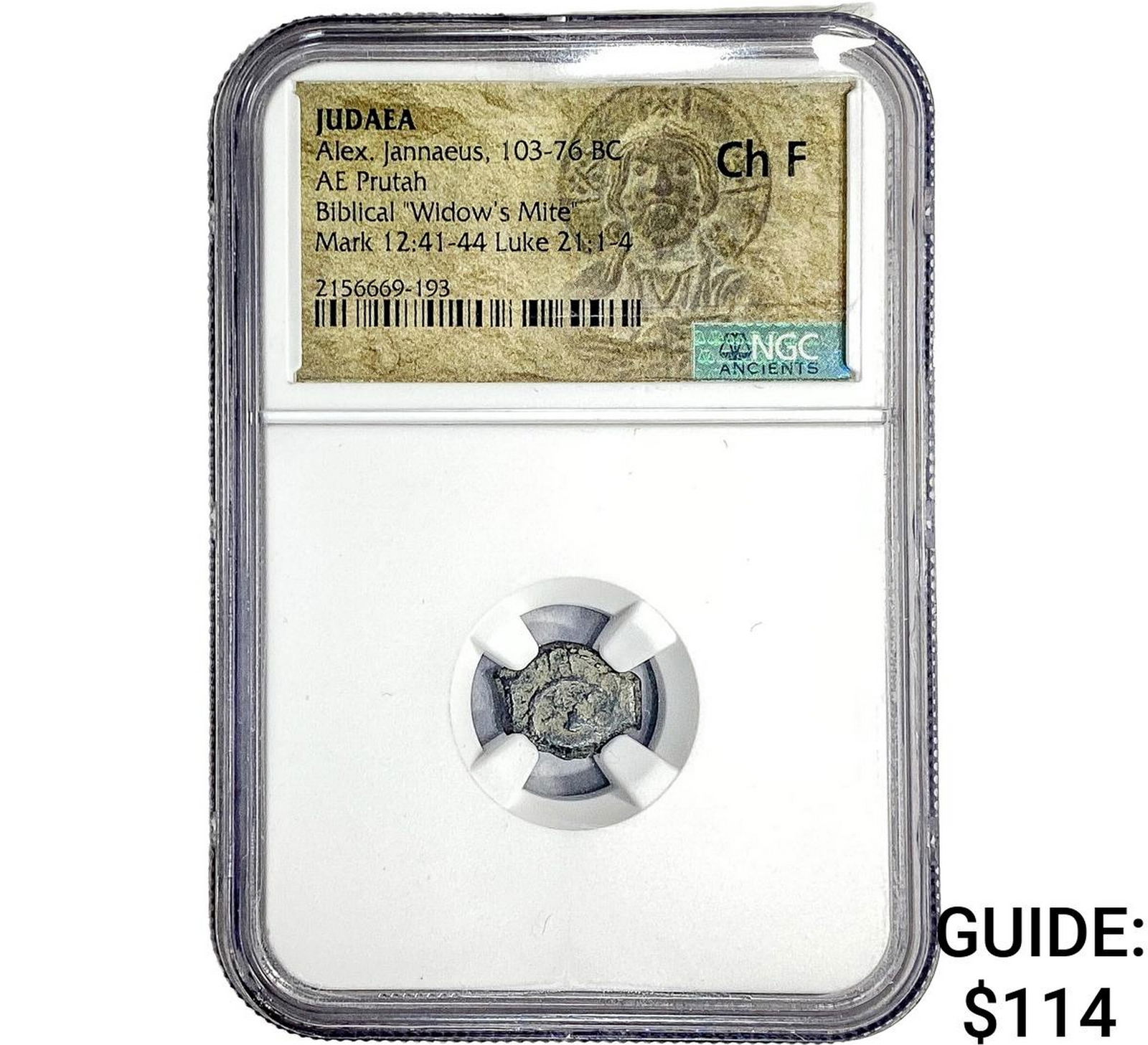 Judaea Alex Jannaeus 103-76 BC Bronze Prutah NGC CH F: Judaea Alex Jannaeus 103-76 BC Bronze Prutah NGC CH F