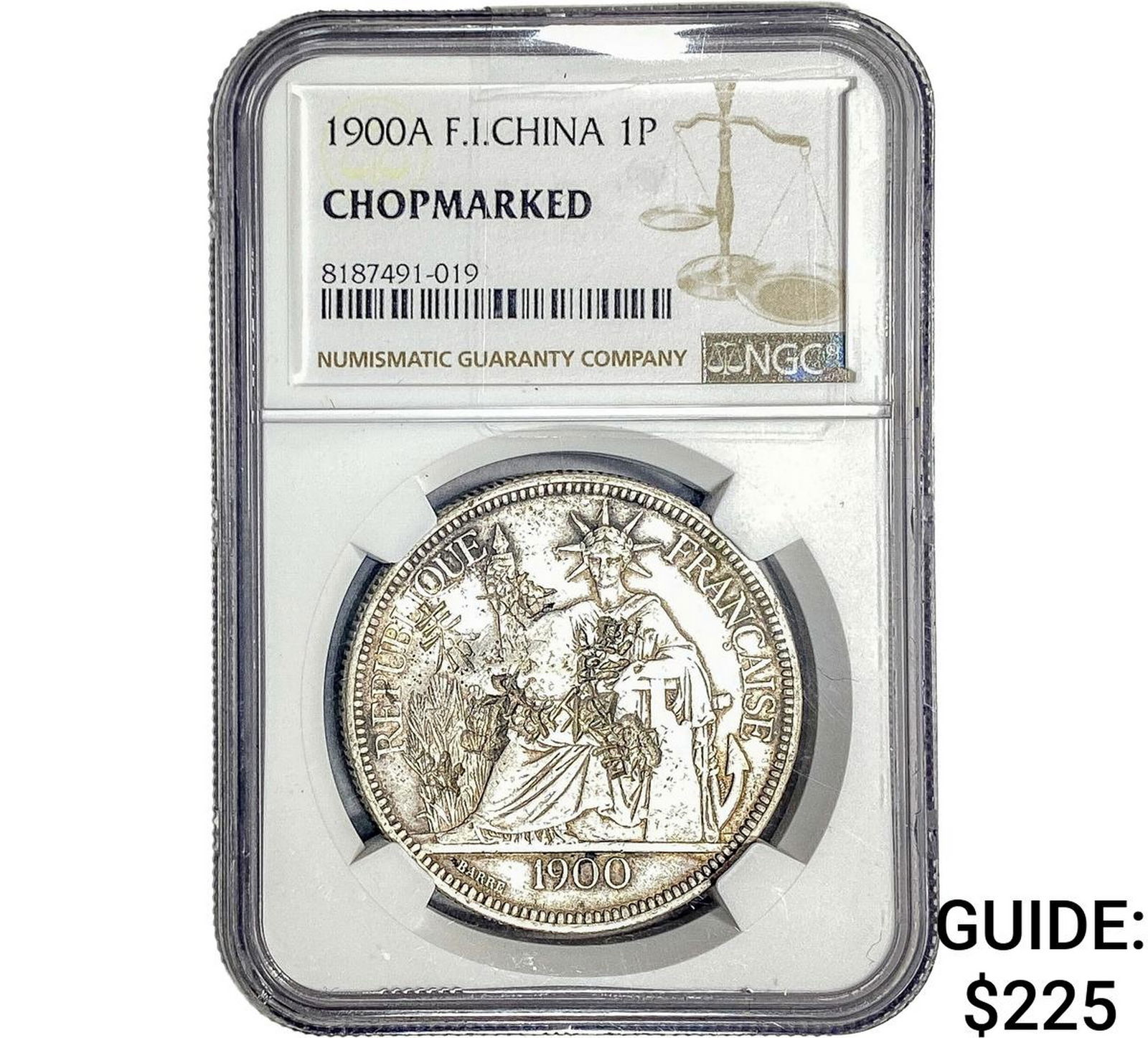 1900A France Indochina Silver 1 Piastre Chopmarked NGC: 1900A France Indochina Silver 1 Piastre Chopmarked NGC