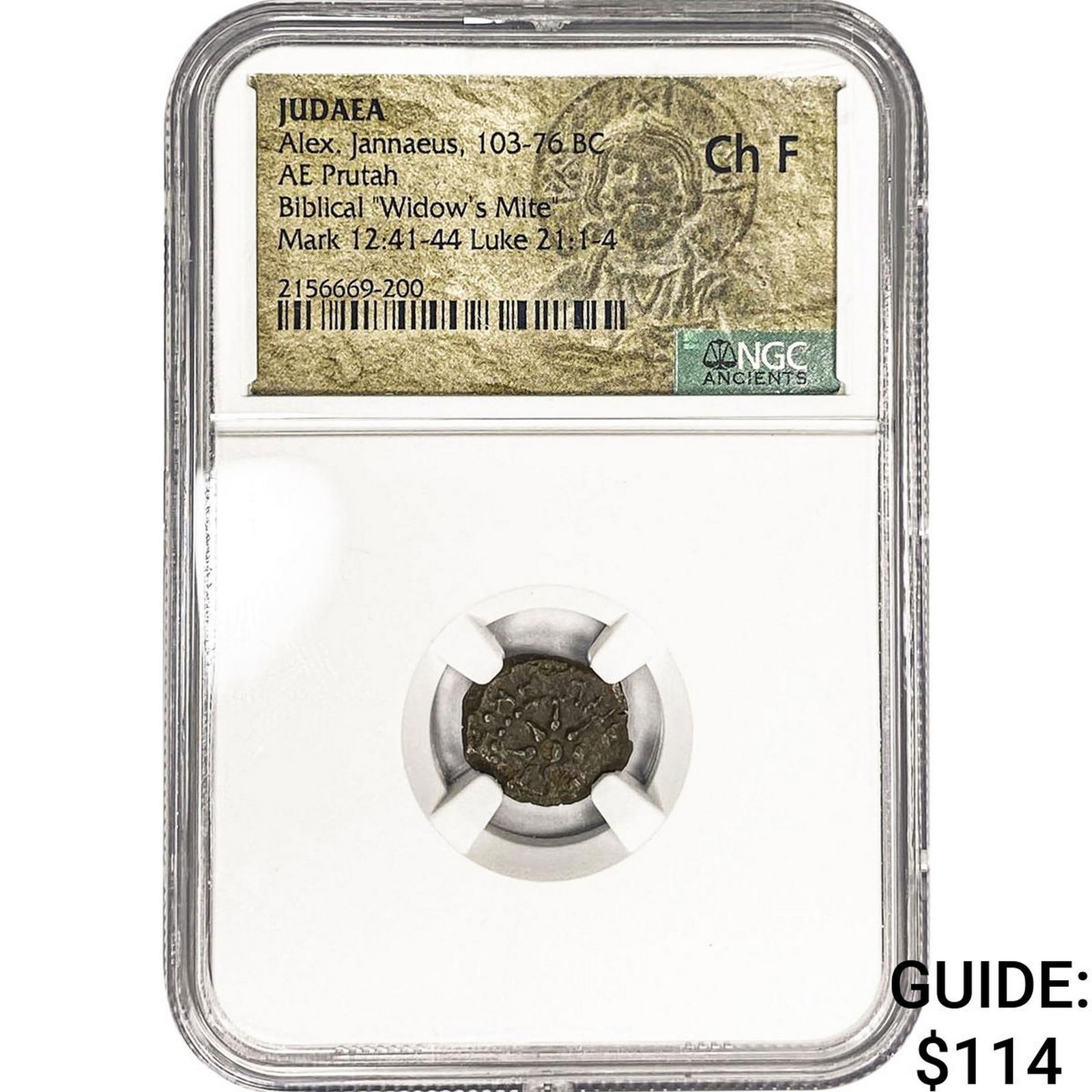 Judaea Alex Jannaeus 103-76 BC Bronze Prutah NGC: Judaea Alex Jannaeus 103-76 BC Bronze Prutah NGC