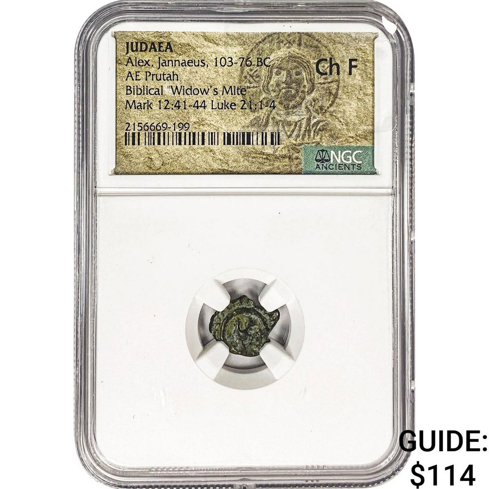 Judaea Alex Jannaeus 103-76 BC Bronze Prutah NGC CH F: Judaea Alex Jannaeus 103-76 BC Bronze Prutah NGC CH F