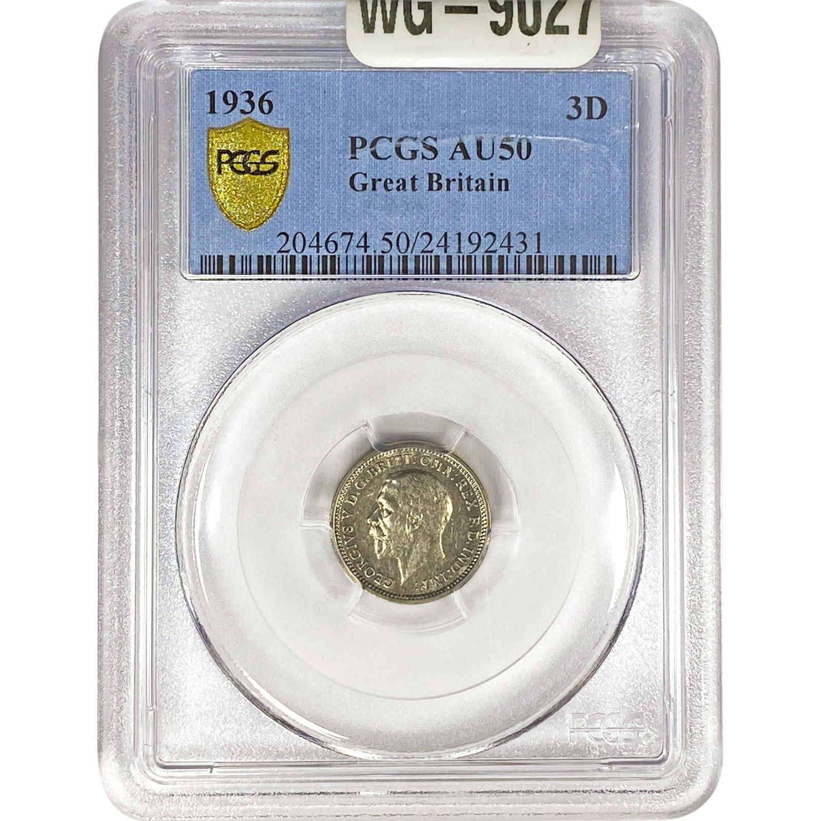 1936 Great Britain Silver 3 Pence PCGS AU50: 1936 Great Britain Silver 3 Pence PCGS AU50
