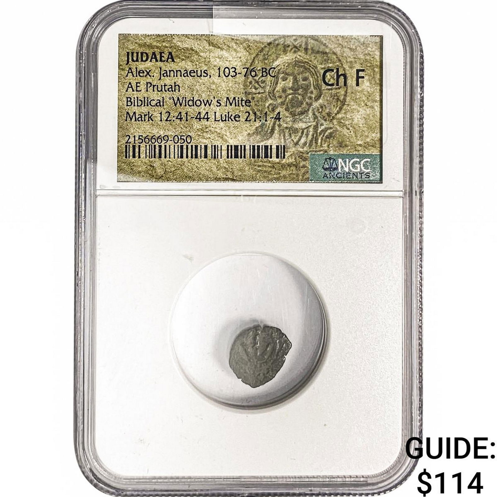 Judaea Alex Jannaeus 103-76 BC Bronze Prutah NGC CF F: Judaea Alex Jannaeus 103-76 BC Bronze Prutah NGC CF F