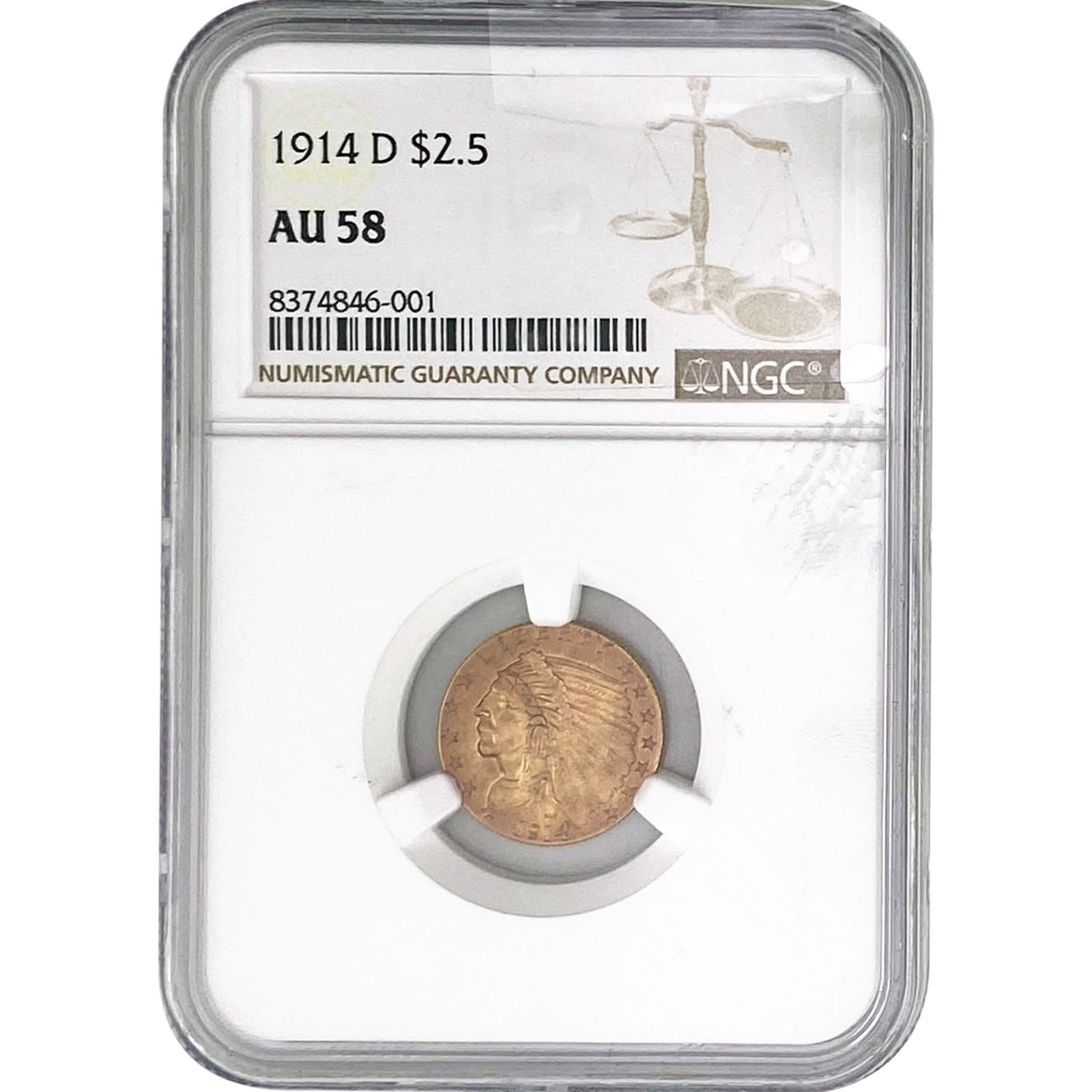 1914-D $2.50 Gold Quarter Eagle NGC AU58 (1 of 2)