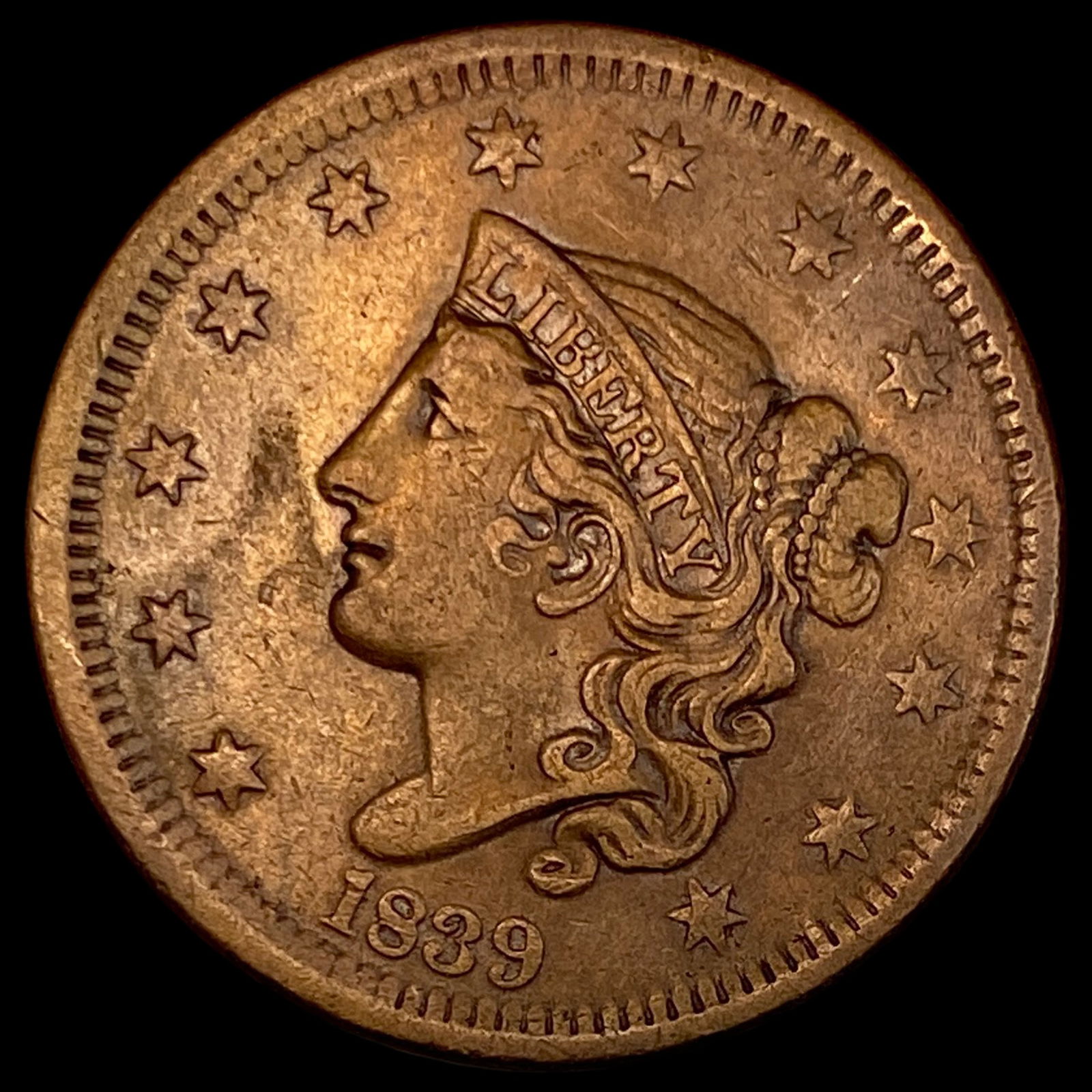 1839 Coronet Head Large Cent CHOICE AU (1 of 2)