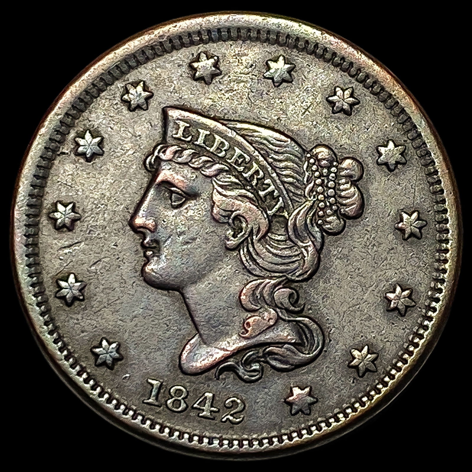 1842 Sm. Date Braided Hair Large Cent NEARLY UNCIRCULATED (1 of 2)
