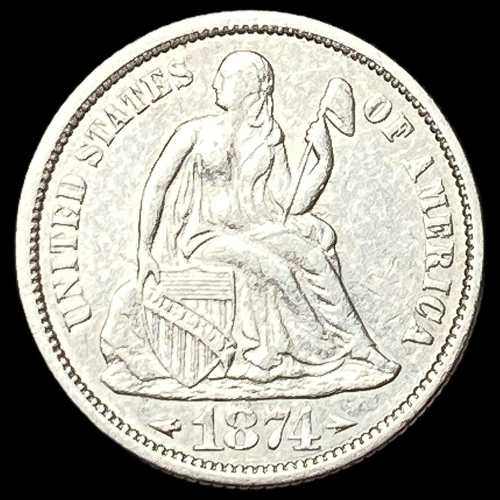 1874 Arrows Seated Liberty Dime CLOSELY UNCIRCULATED (1 of 2)