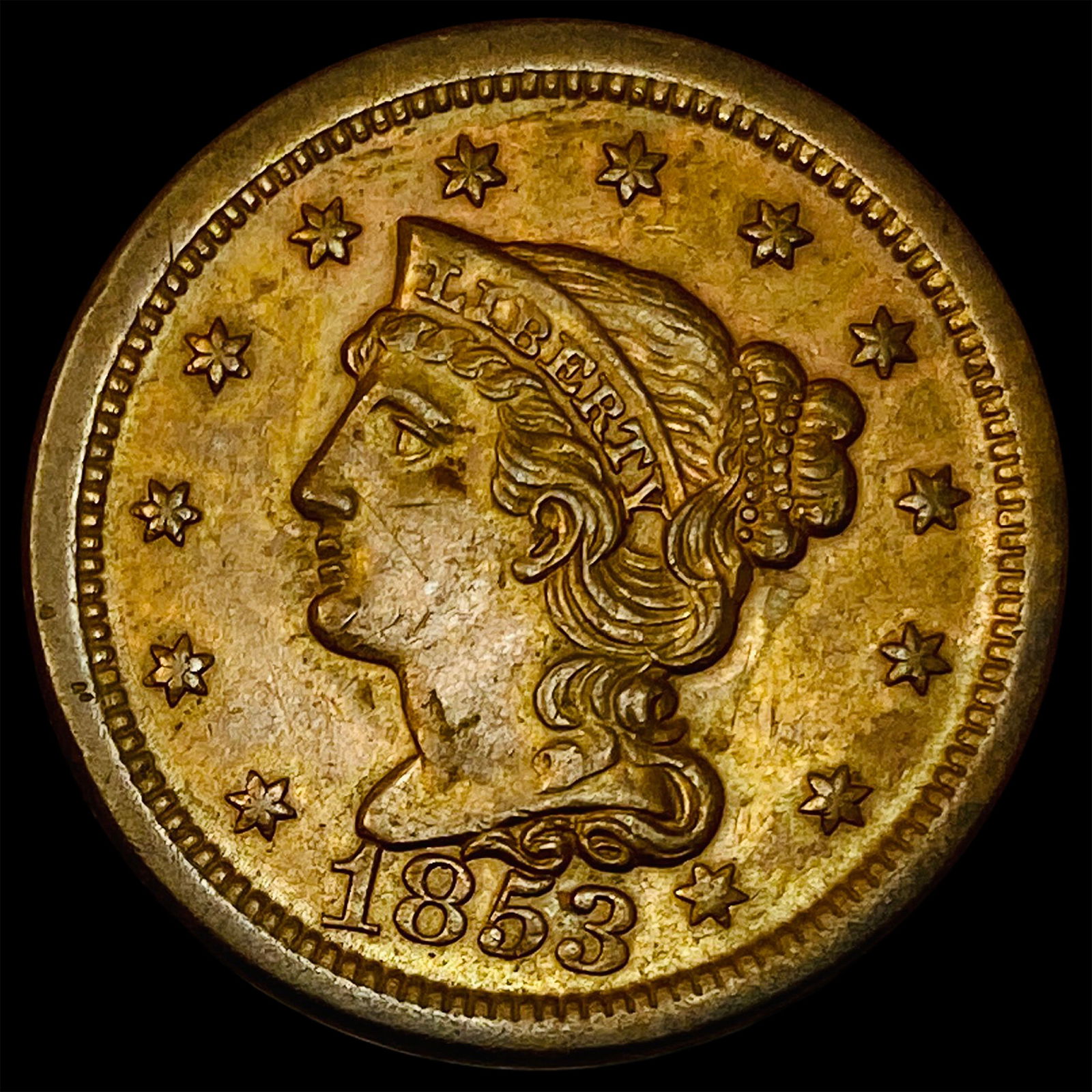 1853 Braided Hair Large Cent CHOICE AU (1 of 2)