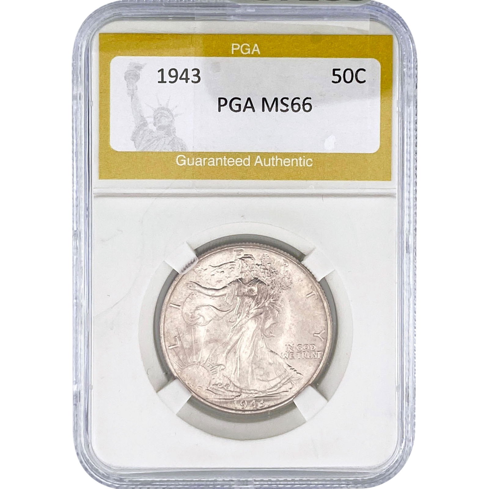 1943 Walking Liberty Half Dollar PGA MS66: 1943 Walking Liberty Half Dollar PGA MS66