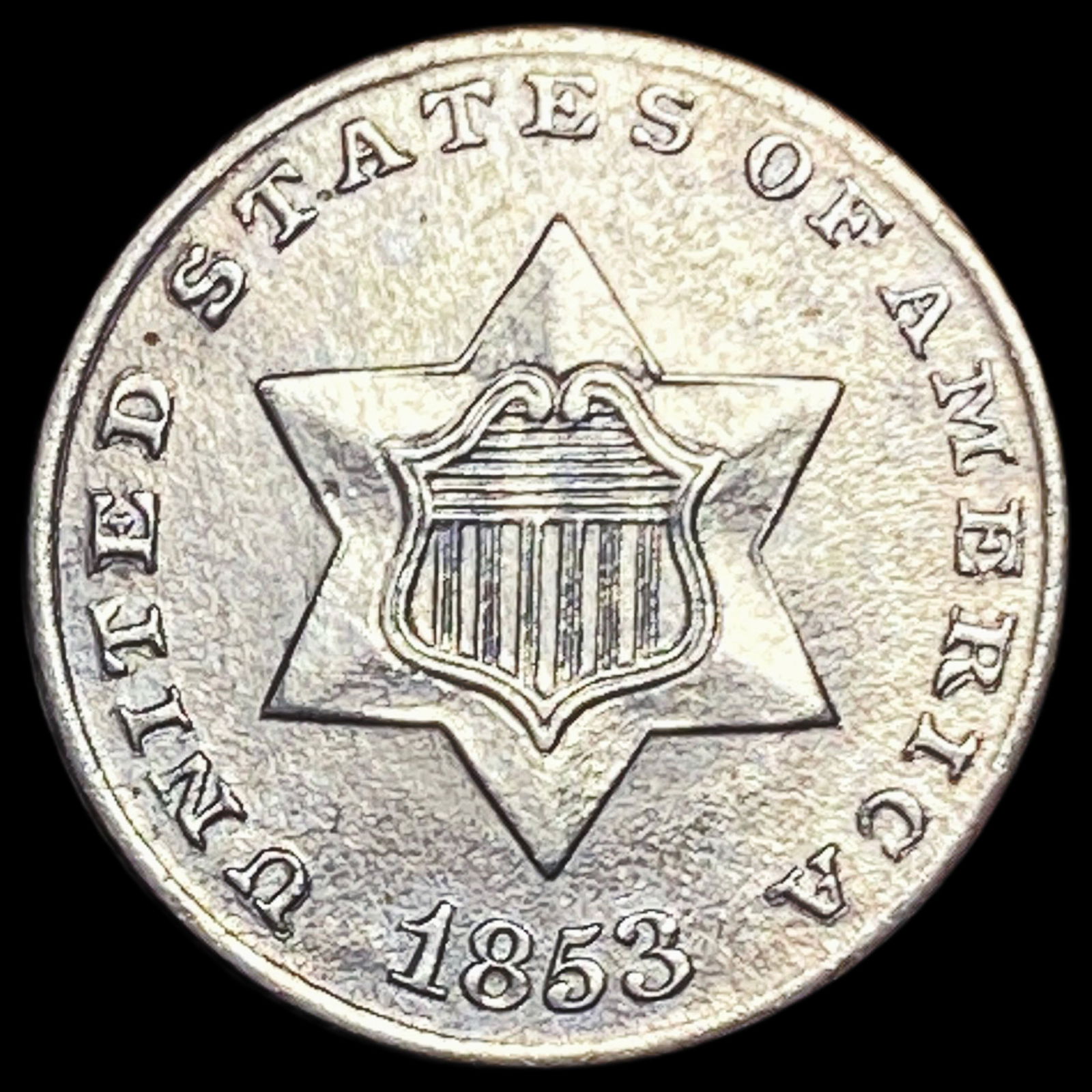 1853 Silver Three-Cent Piece ABOUT UNCIRCULATED (1 of 2)