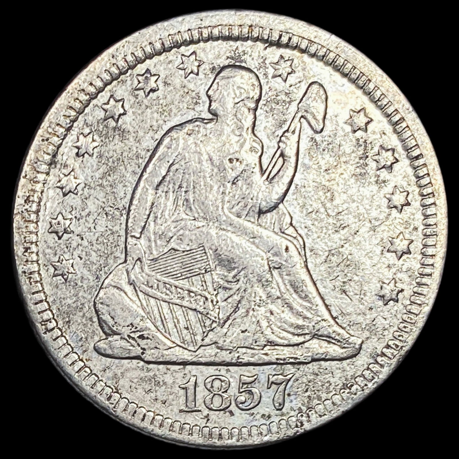 1857 Seated Liberty Silver Quarter NEARLY UNCIRCULATED (1 of 2)