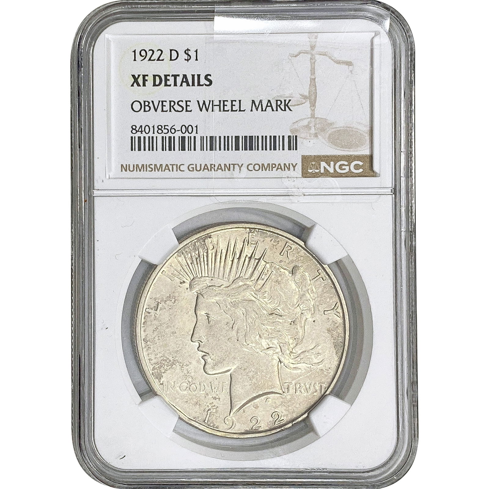 1922-D Morgan Silver Dollar NGC OBV Wheel Mark XF: 1922-D Morgan Silver Dollar NGC OBV Wheel Mark XF