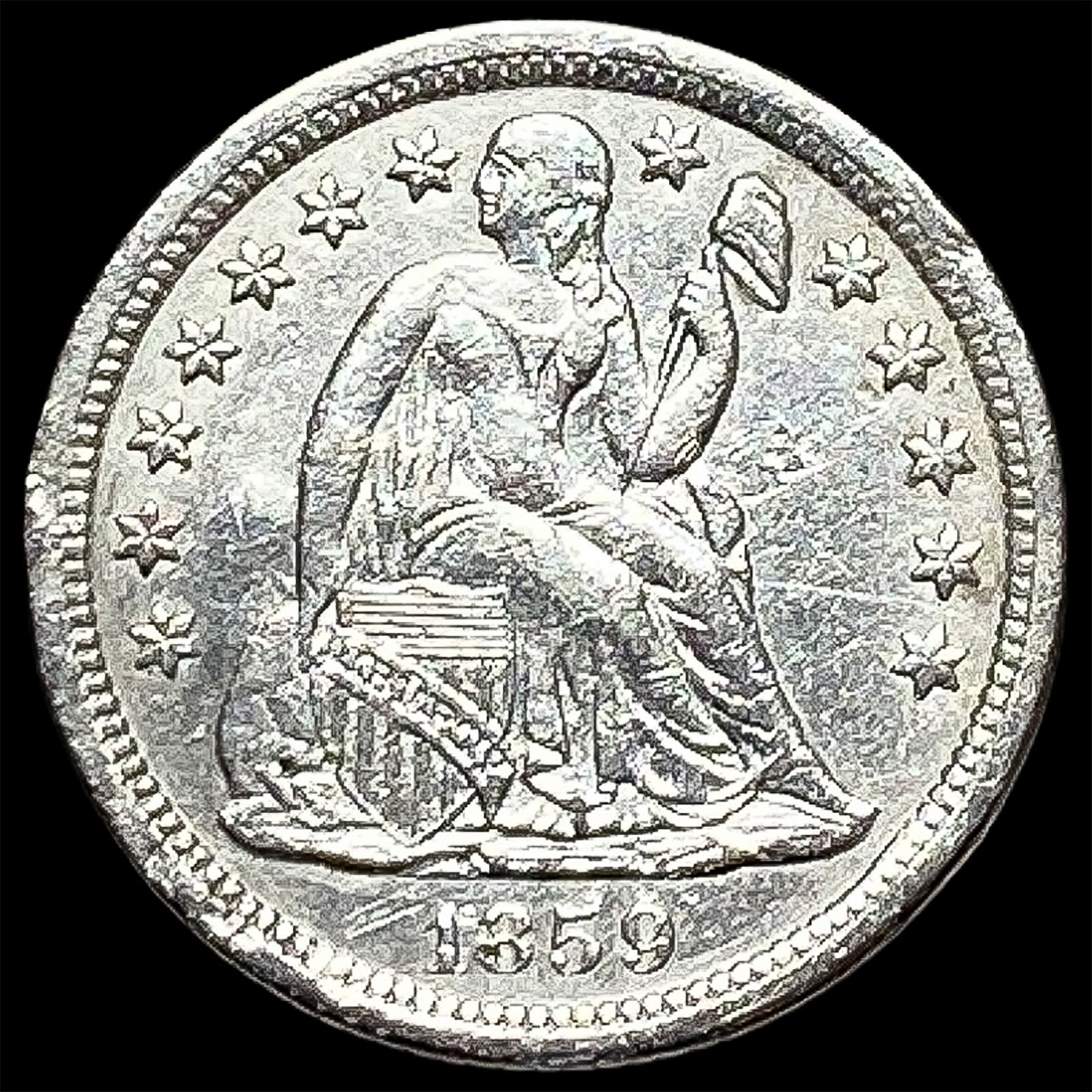 1859-O Silver Seated Liberty Dime CLOSELY UNCIRCULATED (1 of 2)