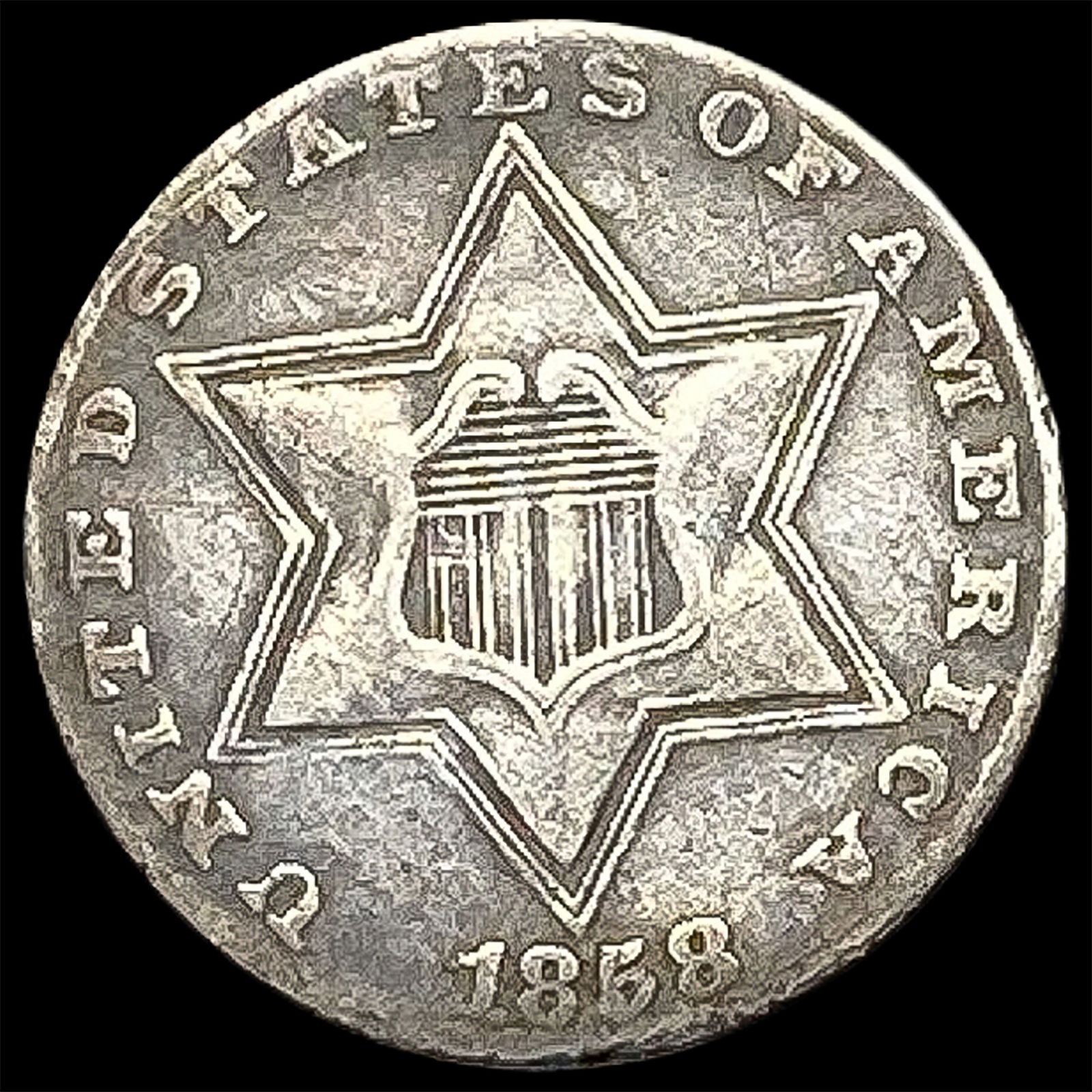 1858 Silver Three-Cent Piece NEARLY UNCIRCULATED (1 of 2)