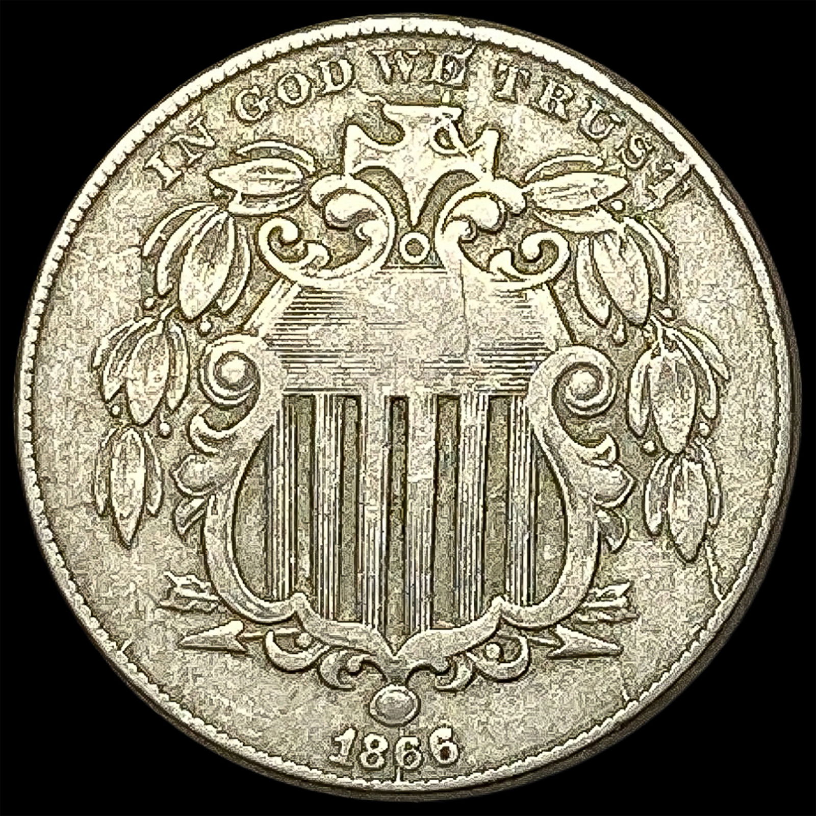 1866 Shield Nickel NEARLY UNCIRCULATED (1 of 2)