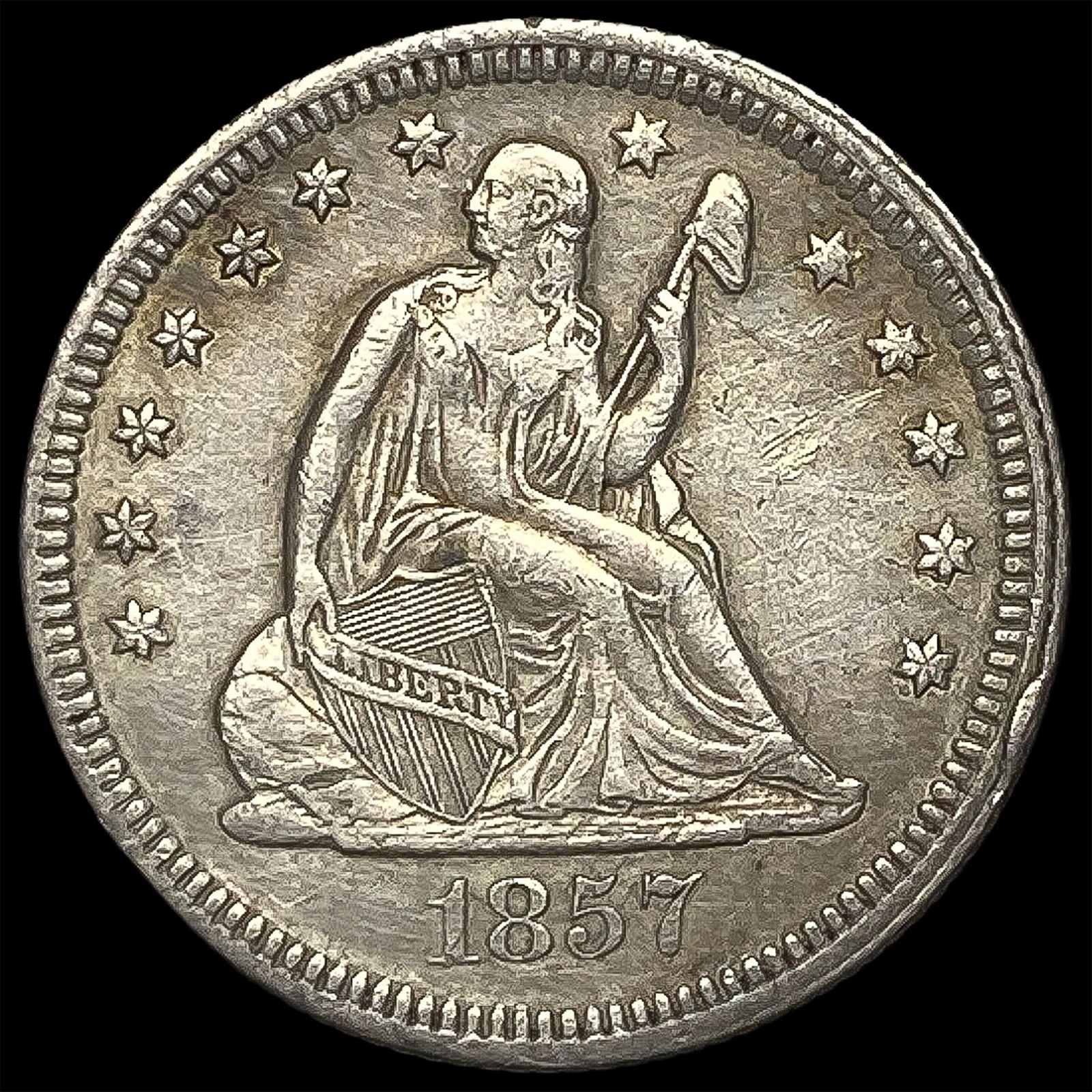 1857 Seated Liberty Silver Quarter NEARLY UNCIRCULATED (1 of 2)