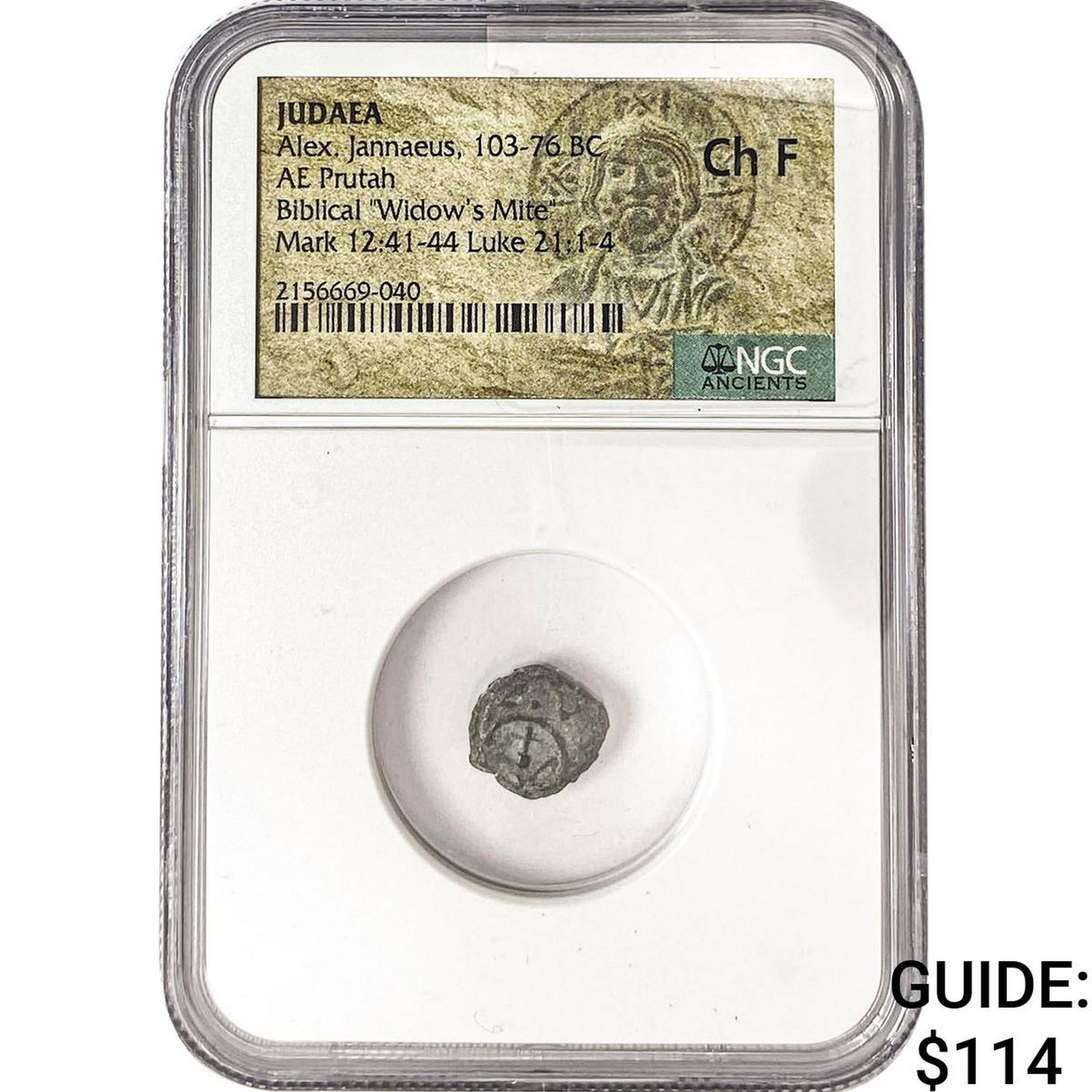 Judaea Alex Jannaeus 103-76 BC Bronze Prutah NGC: Judaea Alex Jannaeus 103-76 BC Bronze Prutah NGC