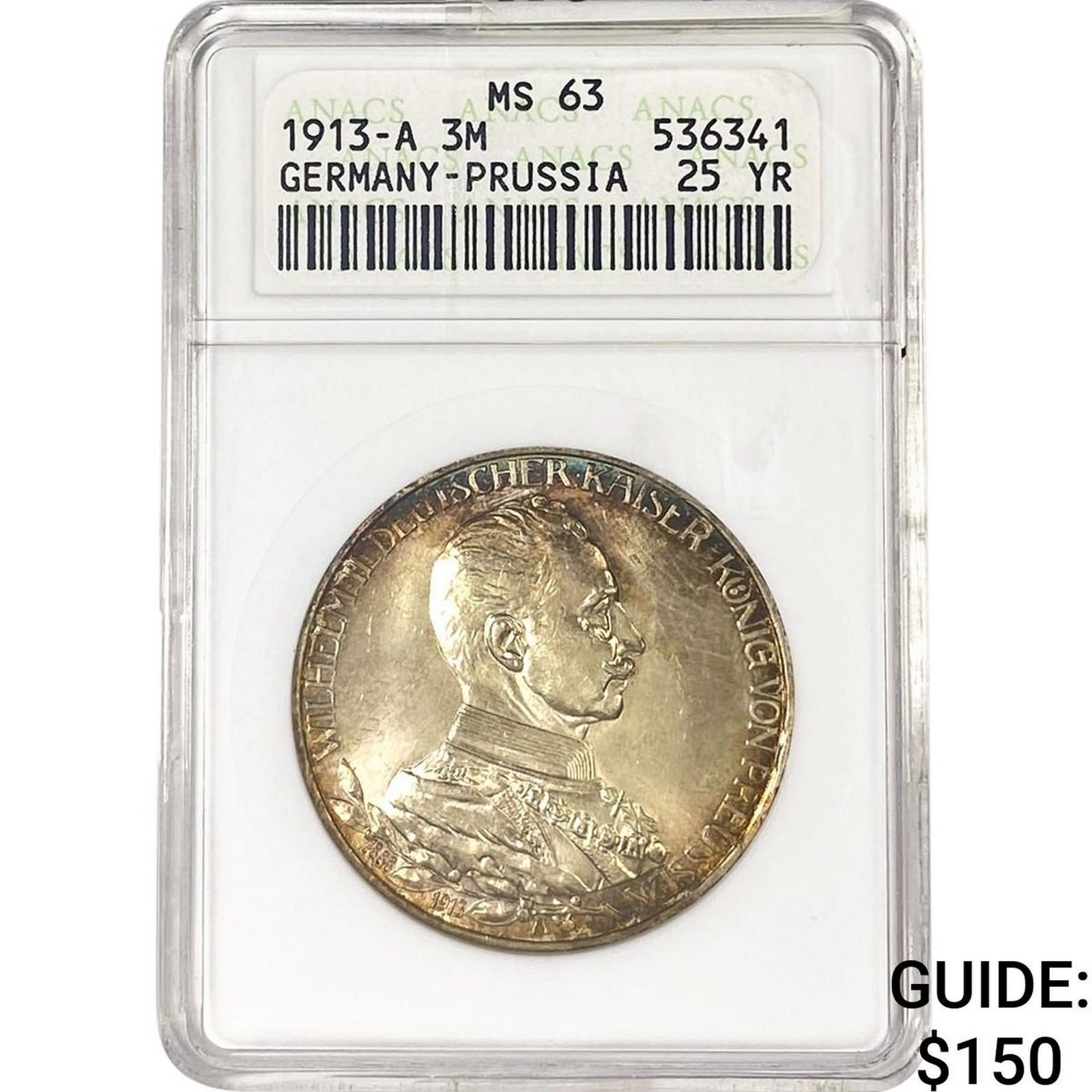 1913-A Germany-Prussia Silver 3 Marks ANACS MS63 (1 of 2)