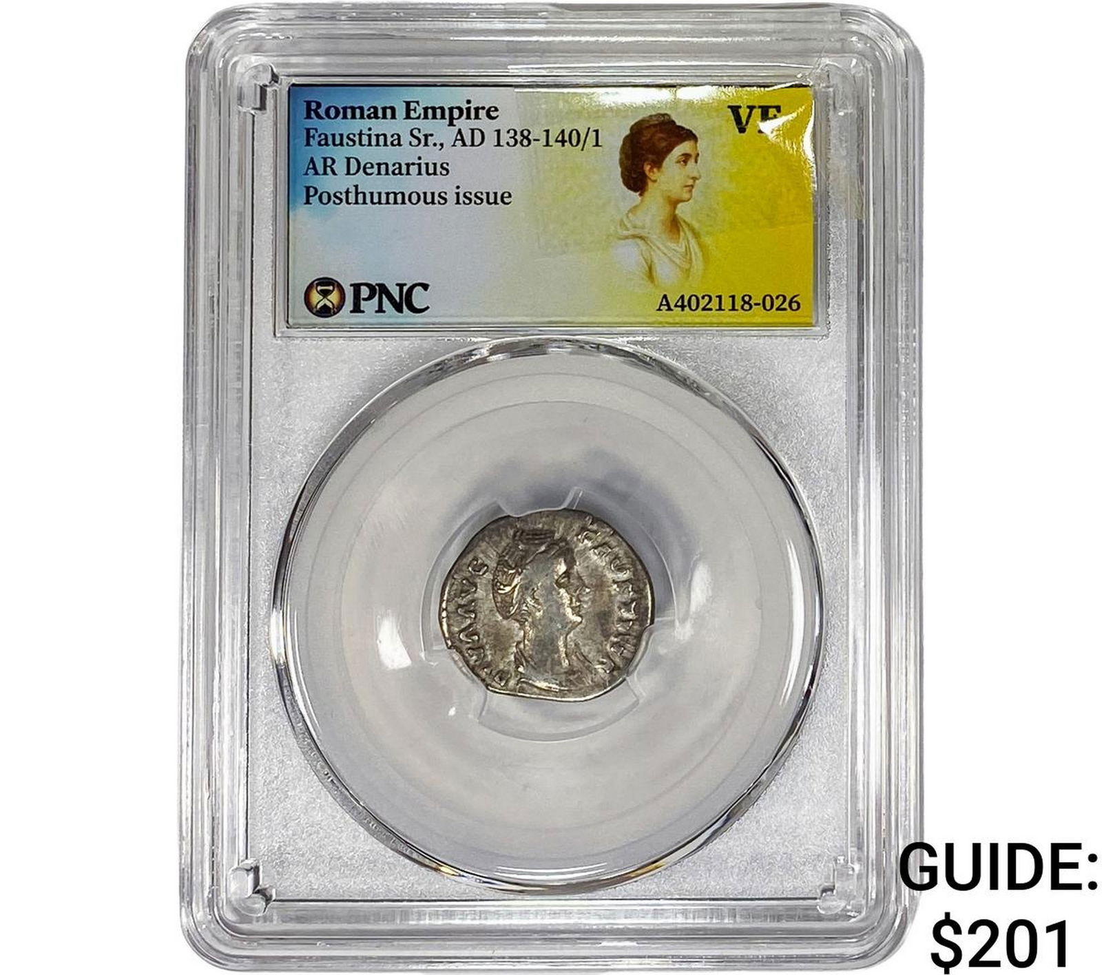 Roman Faustina Sr.,AD 138-140/1 AR Denarius PNC VF: Roman Faustina Sr.,AD 138-140/1 AR Denarius PNC VF
