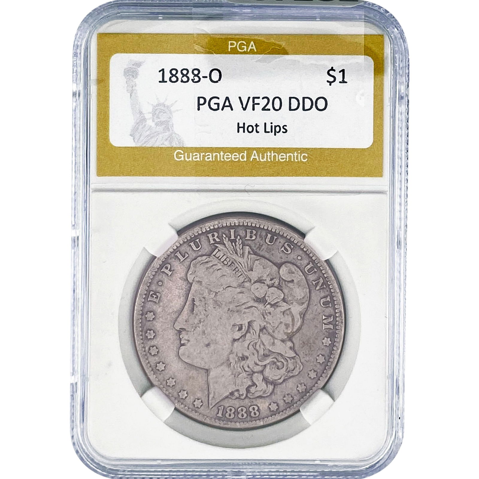 1888-O Morgan Silver Dollar PGA VF20 DDO Hot Lips: 1888-O Morgan Silver Dollar PGA VF20 DDO Hot Lips