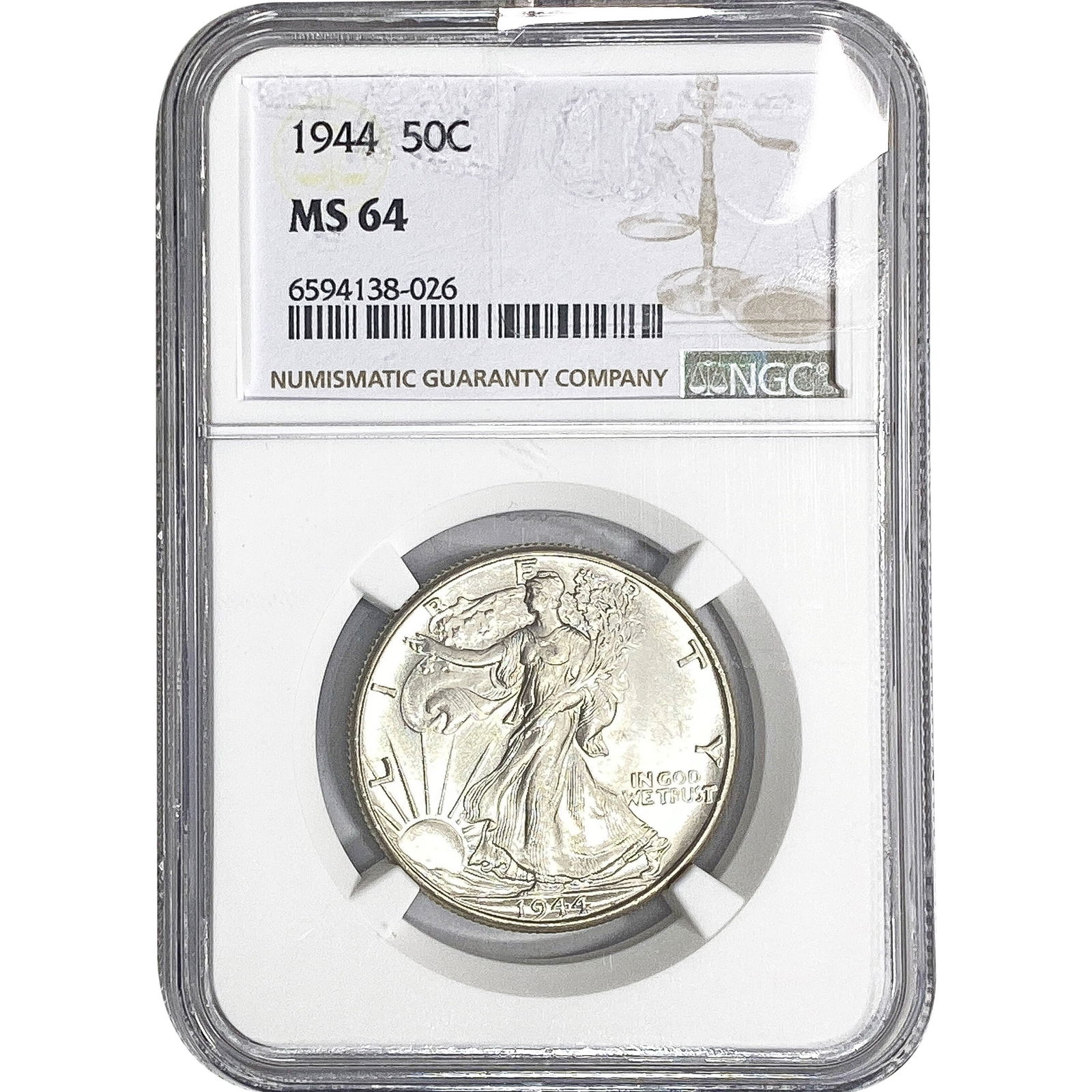 1944 Walking Liberty Half Dollar NGC MS64: 1944 Walking Liberty Half Dollar NGC MS64