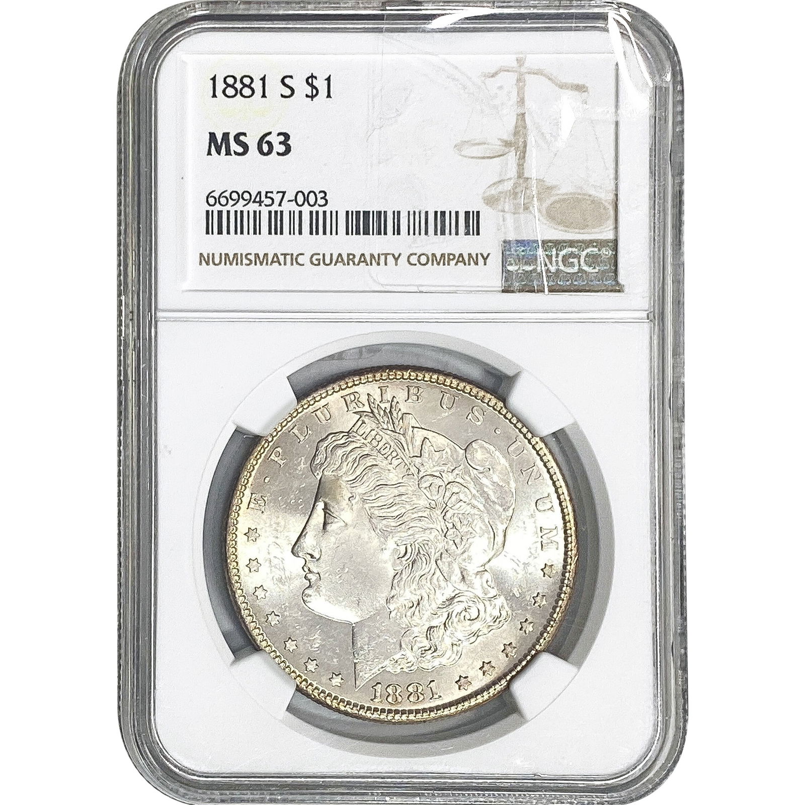 1881-S Morgan Silver Dollar NGC MS63: 1881-S Morgan Silver Dollar NGC MS63