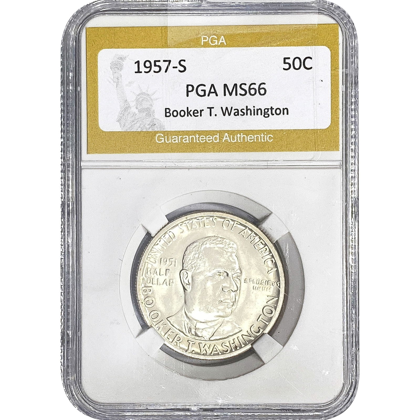 1957-S Booker T Half Dollar PGA MS66: 1957-S Booker T Half Dollar PGA MS66